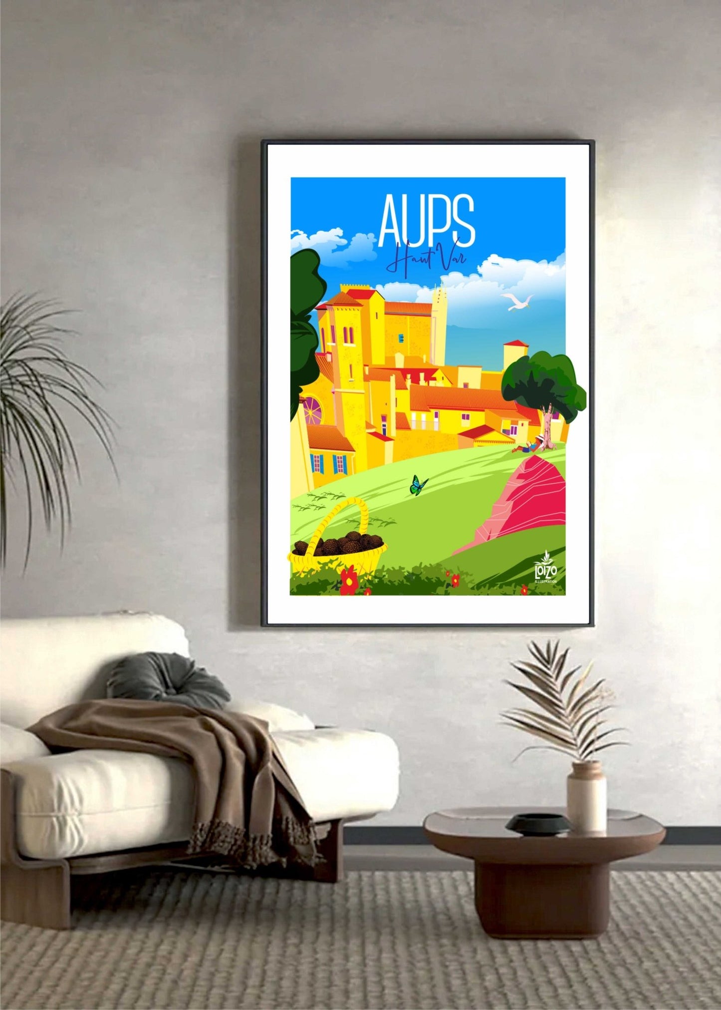 Aups : Illustration Originale Signée en Lithographie - Charmant Village Méditerranéen de Caractère - laurent loiseau