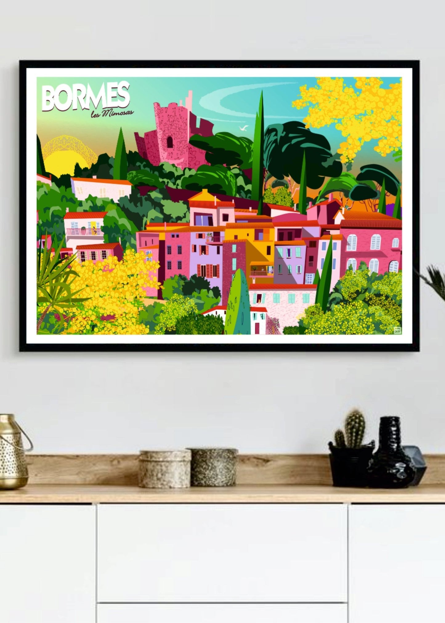 Illustration Originale Bormes Les Mimosas, Papier Lithographique 270Gr Signée Par Loizo - laurent loiseau