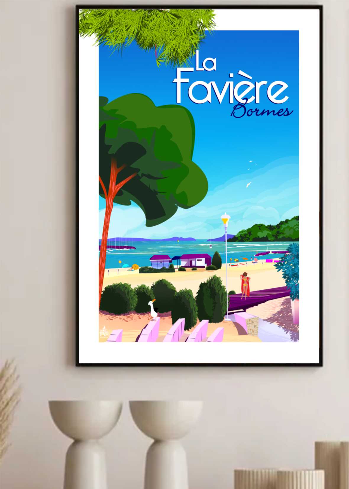 Illustration Originale La Favière À Bormes Les Mimosas - Papier Lithographique 270gr Signé - laurent loiseau