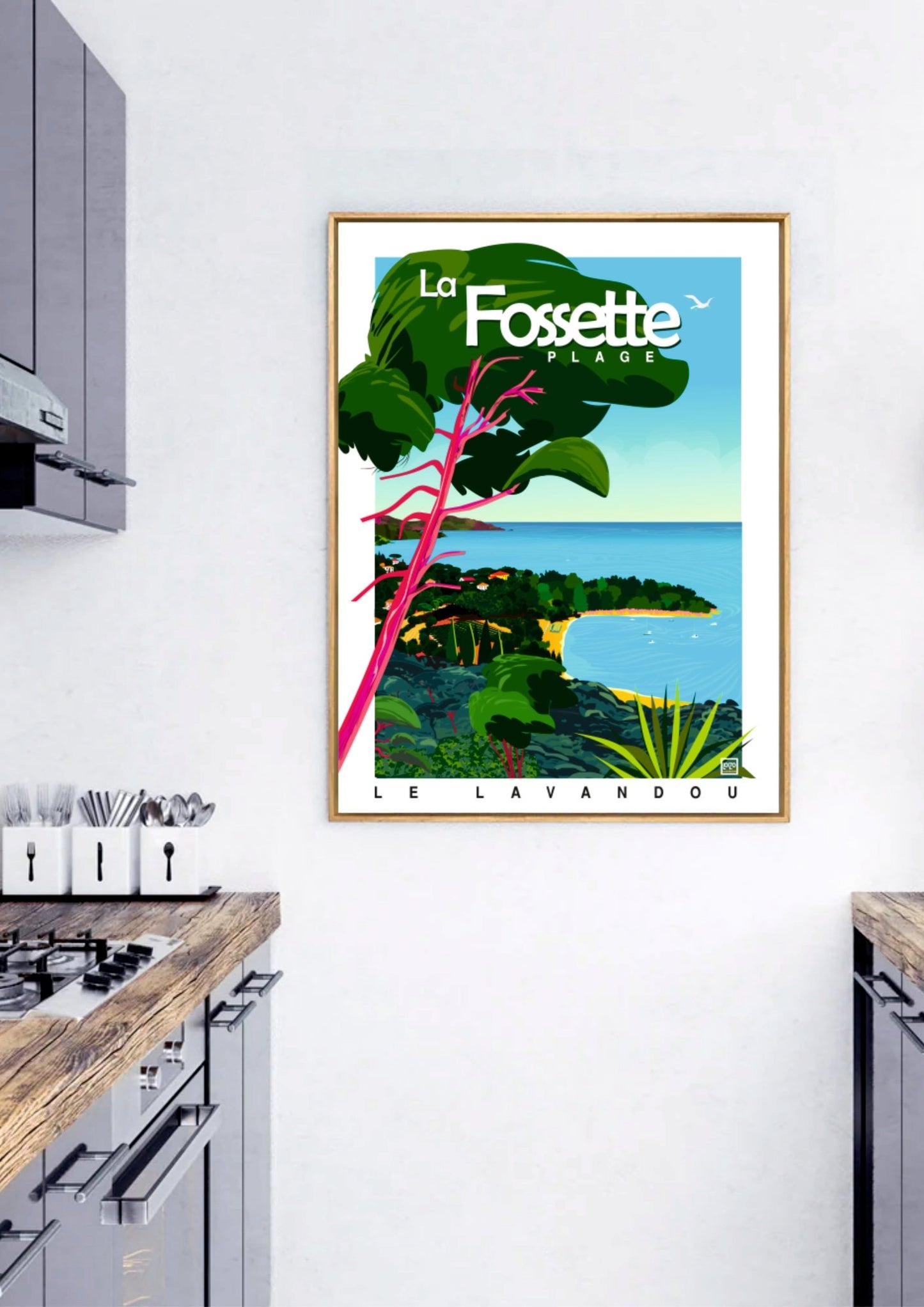 Illustration Originale de La Fossette Plage du Lavandou - Papier Lithographique 270gr - laurent loiseau