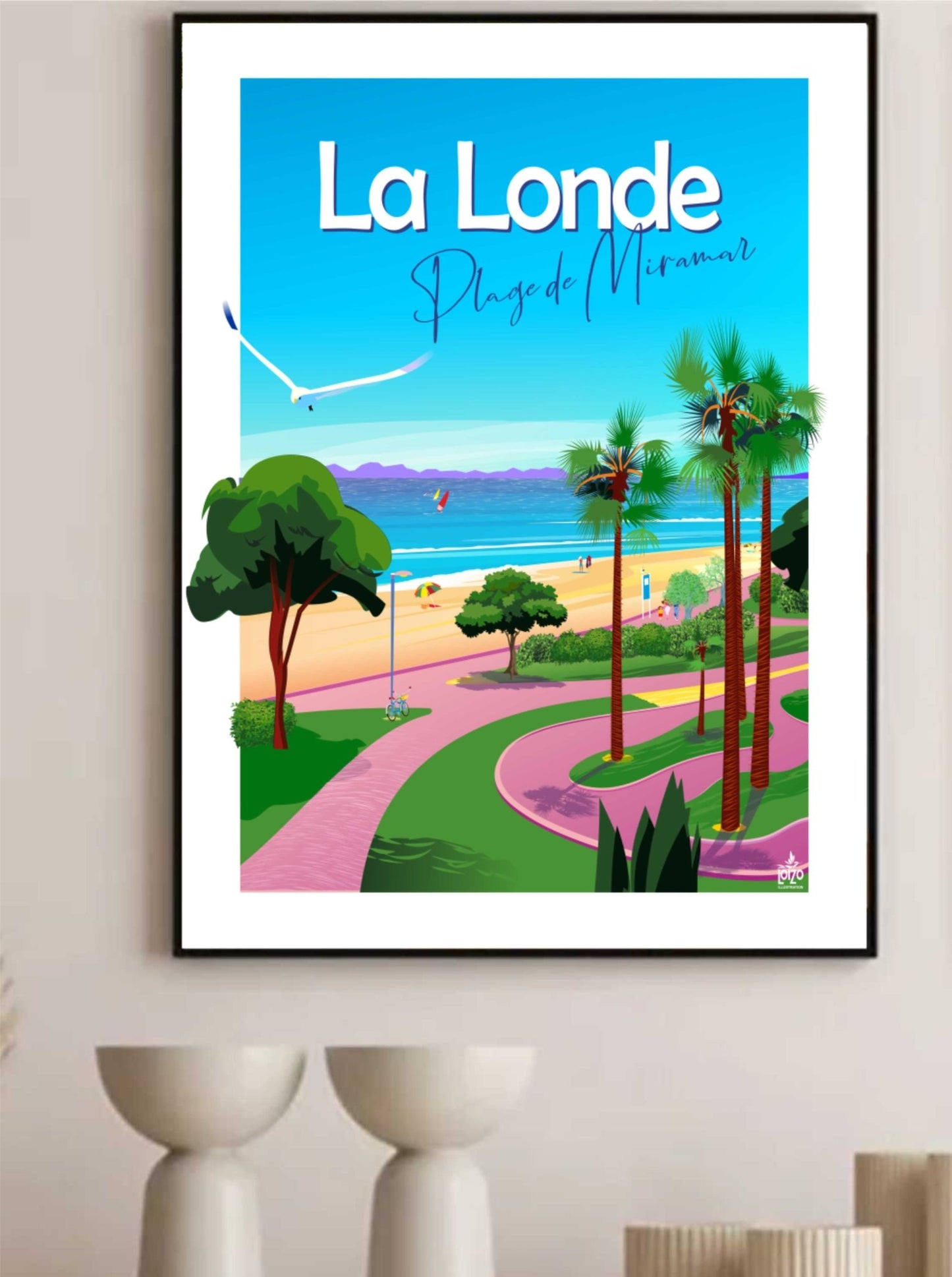 Illustration Originale De La Plage De Miramar À La Londe - Les - Maures Par Laurent Loiseau - laurent loiseau