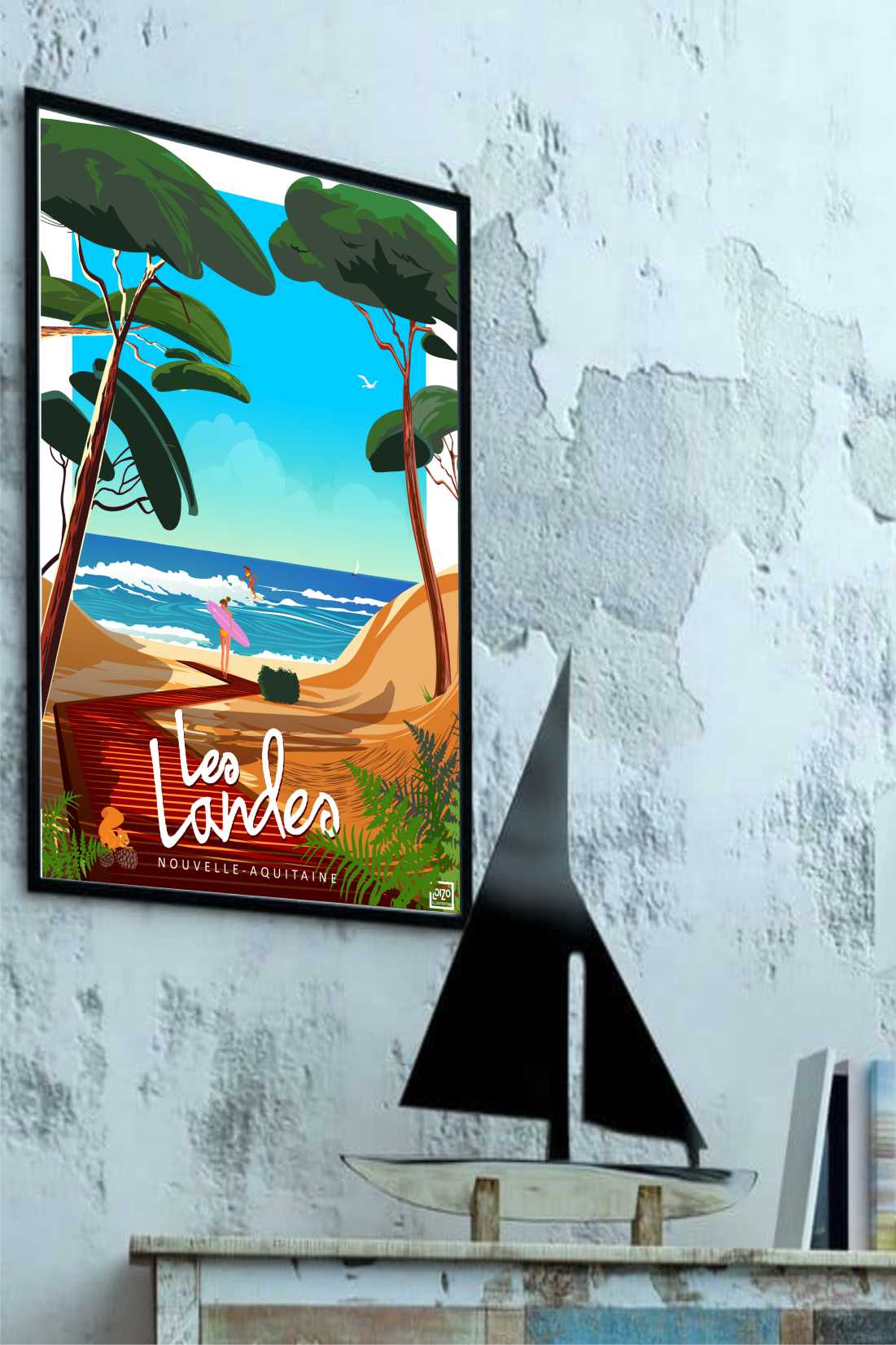 Affiche Les Landes Nouvelle Aquitaine - Illustration Originale Signée sur Papier Lithographique 270g - laurent loiseau