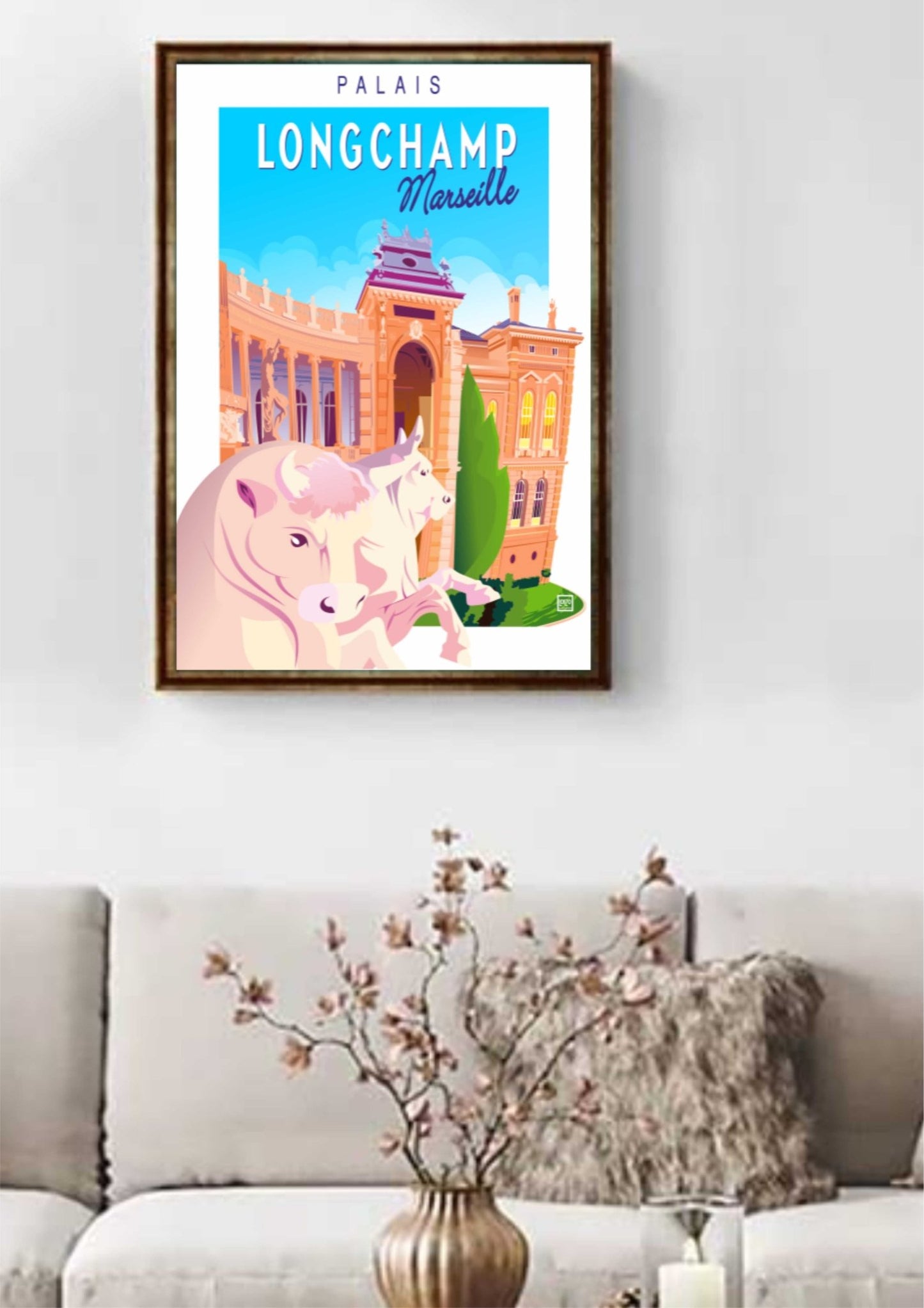 Illustration Vintage Palais Longchamp Marseille - Art Néo - Rétro Pétillant et Couleurs Chatoyantes - laurent loiseau