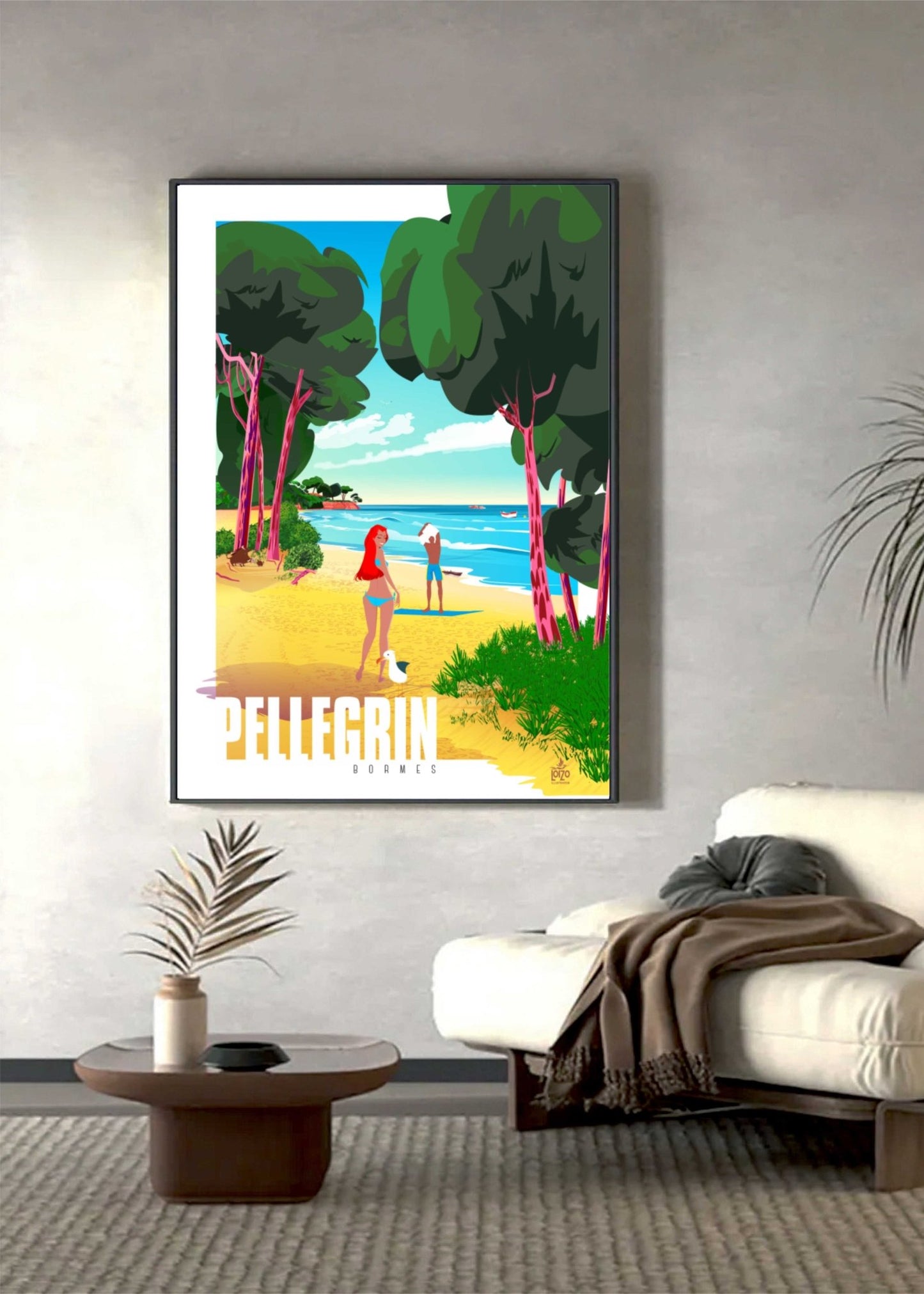 Illustration Originale Plage De Pellegrin À Bormes - Les - Mimosas - Papier Lithographique 270gr - laurent loiseau