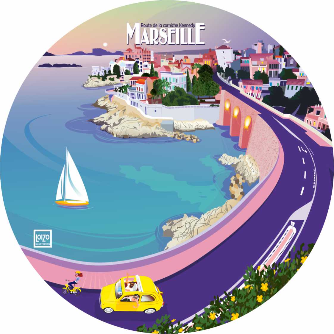 Sous - Verres Ronds Élégants Marseille – Lot de 2 en MDF Ø 8 cm Antidérapants Brillants - laurent loiseau