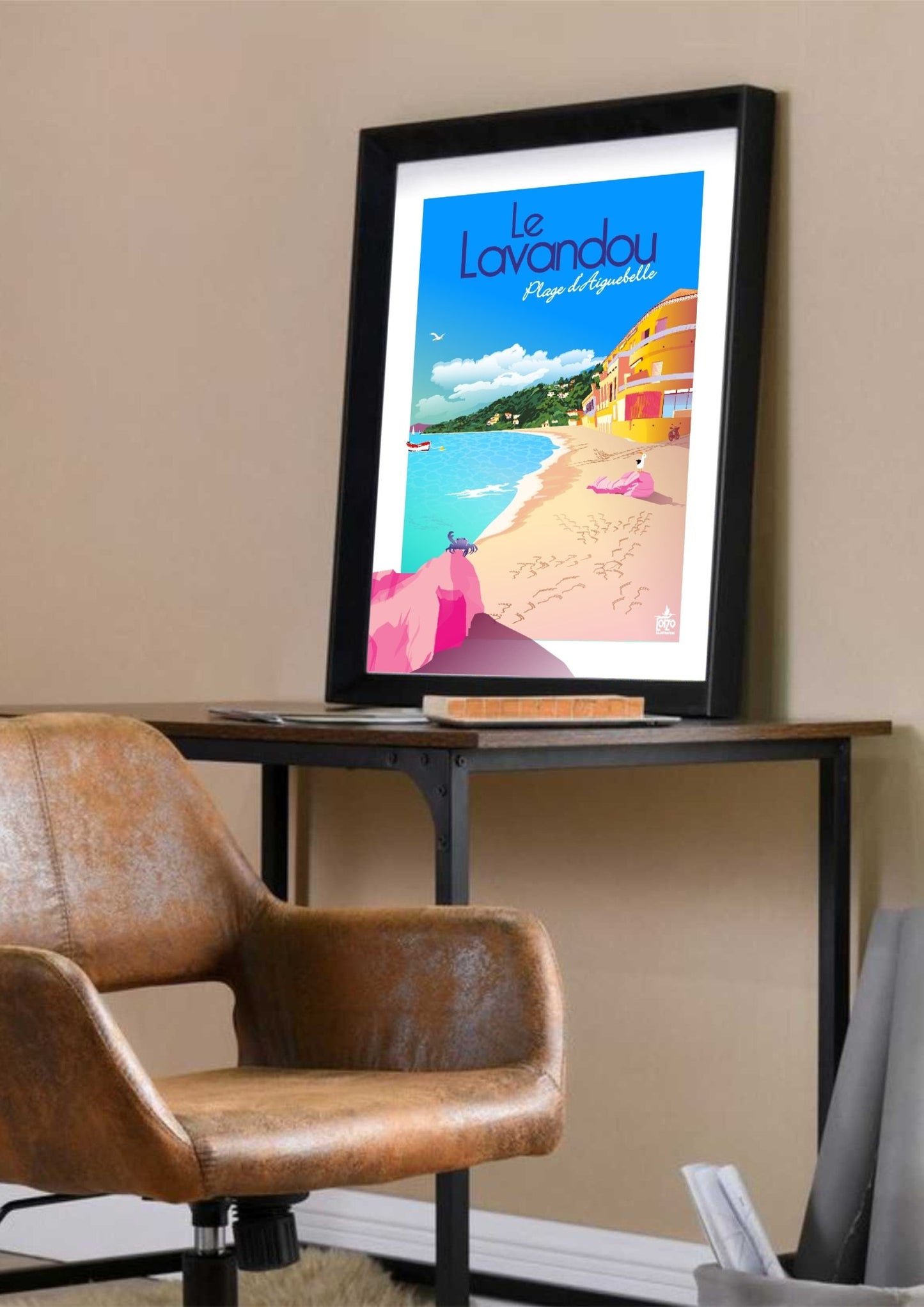 Illustration Vintage Le Lavandou Plage D'Aiguebelle, Couleurs Flamboyantes, Œuvre Signée - laurent loiseau