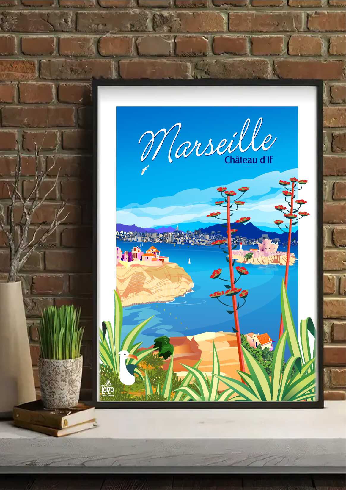Château D'If Illustration - Œuvre Magnifique Vintage Néo - Retro aux Couleurs Vives - laurent loiseau