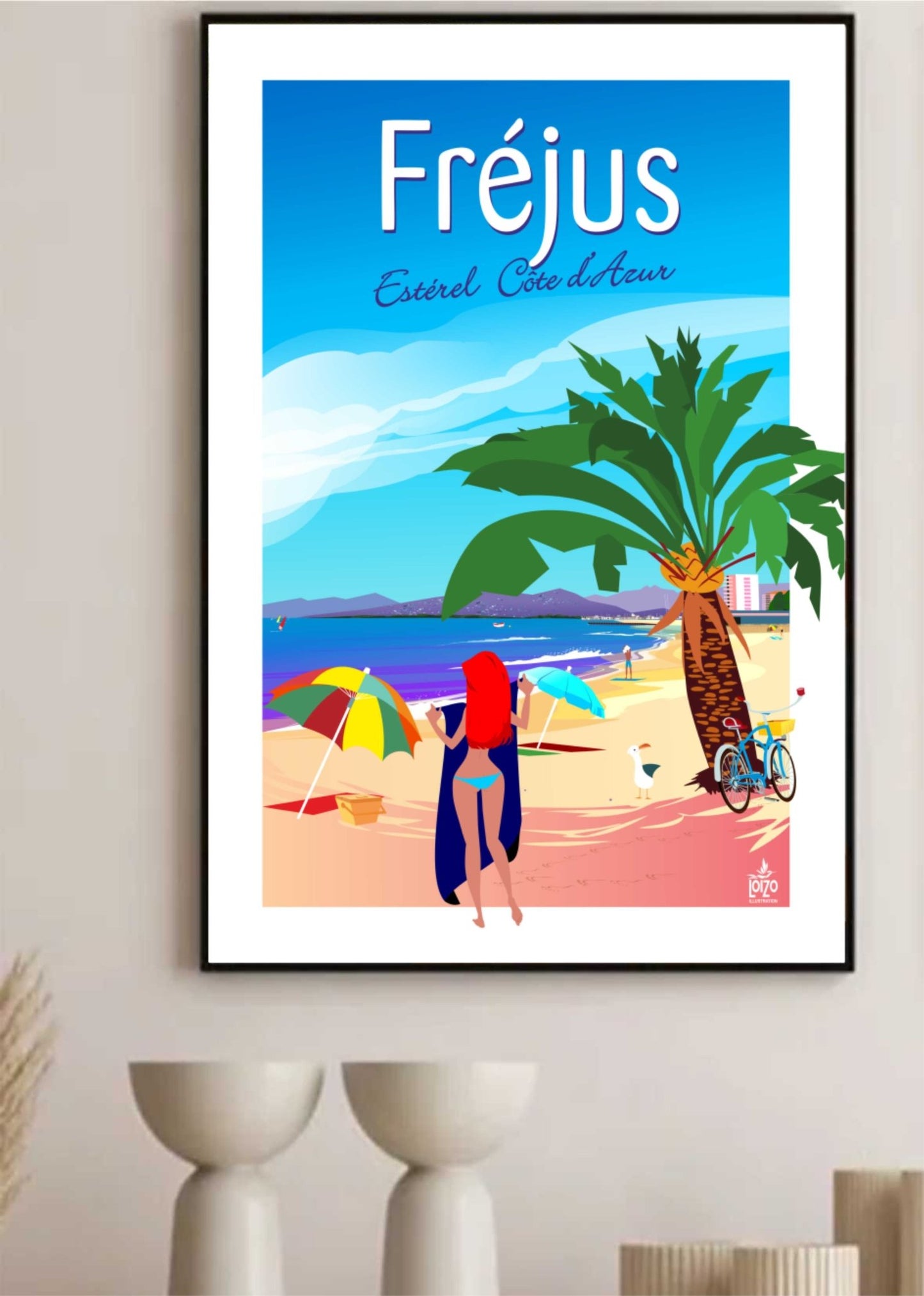Illustration Unique Plage De Fréjus Par Laurent Loiseau - Art Lithographique Magnifique Sur Papier 270g - laurent loiseau