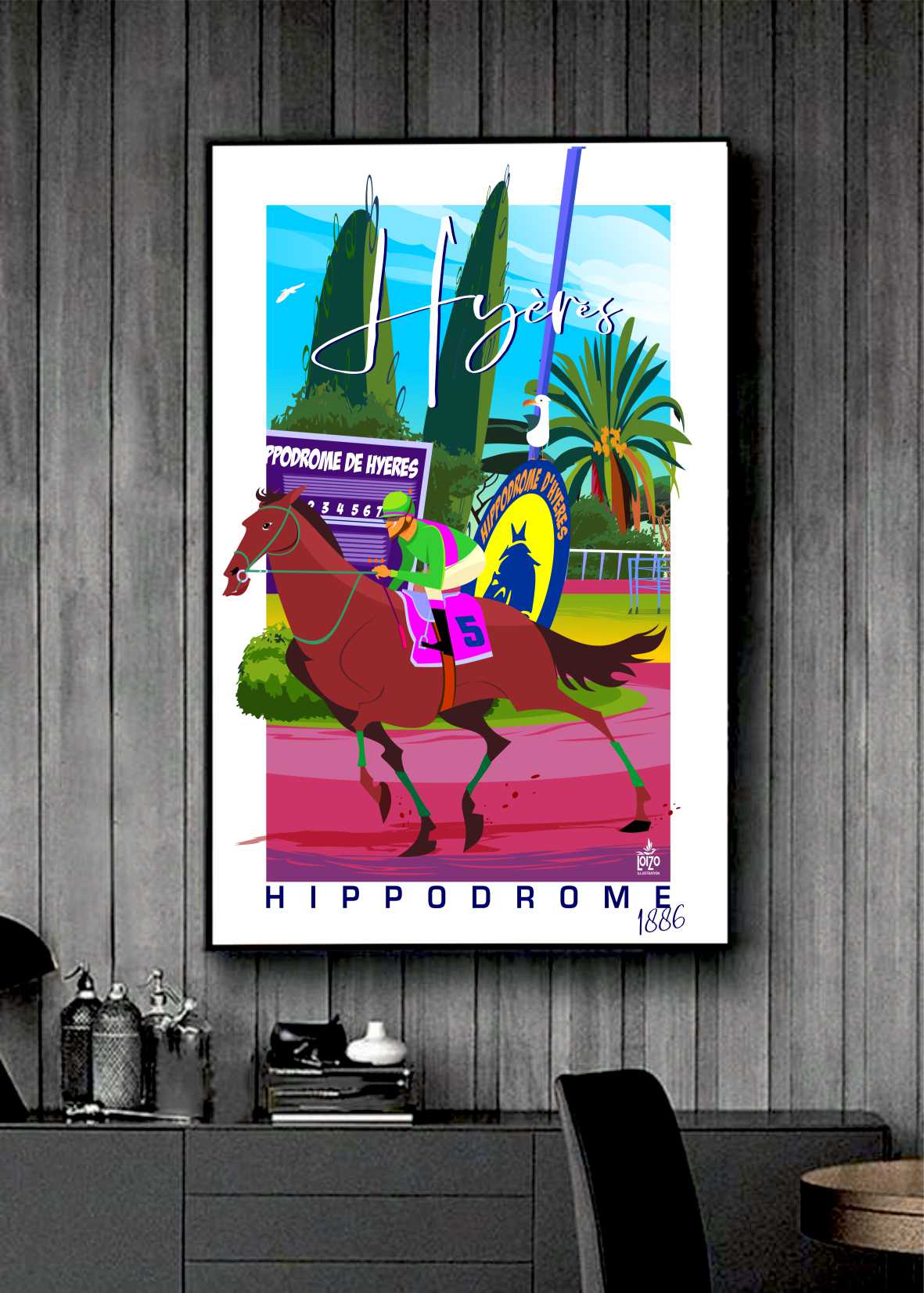 Affiche Originale Signée L'Hippodrome De Hyères 1886 - Lithographie Authentique 270g - laurent loiseau