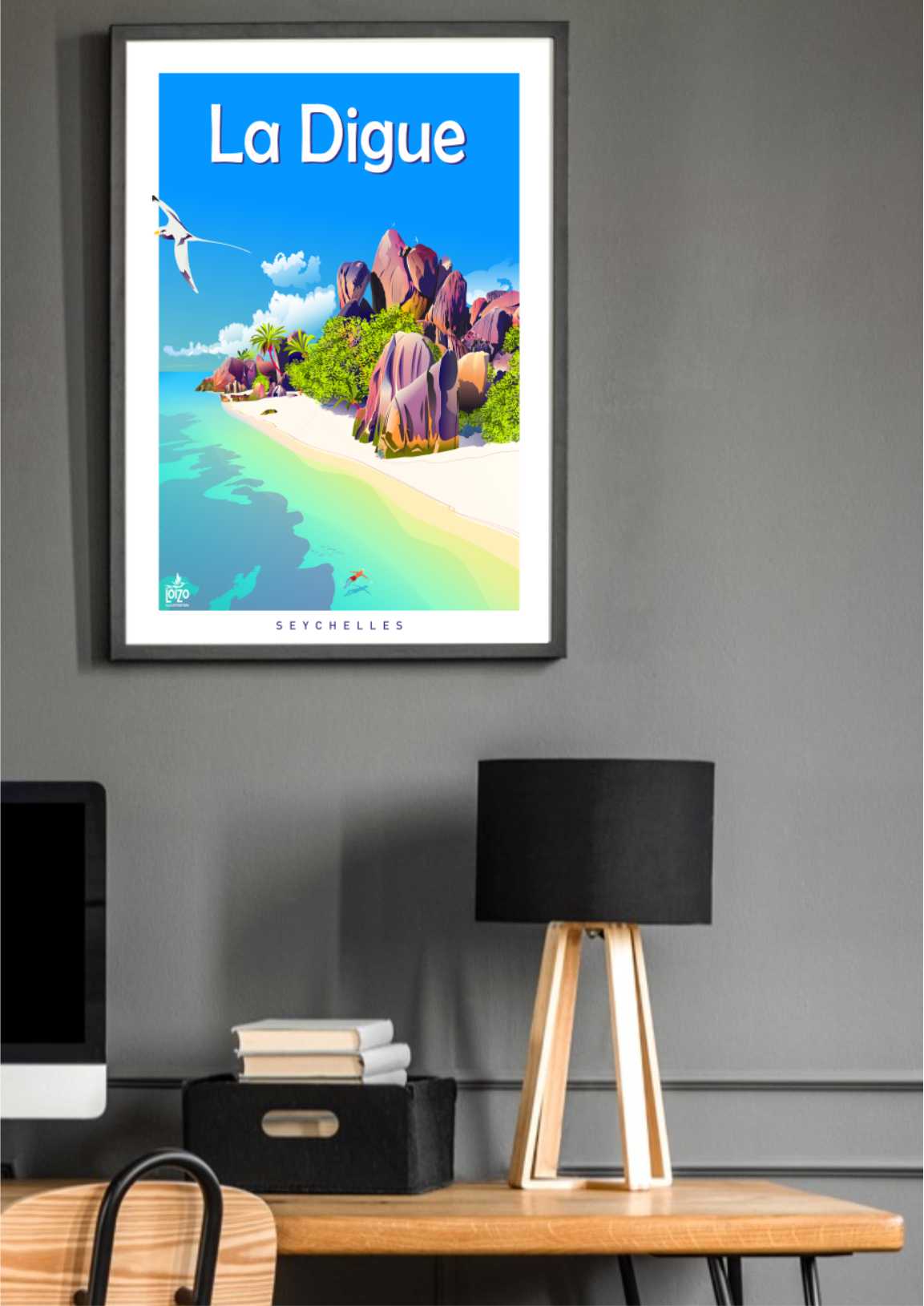 Illustration Originale De La Digue, Seychelles - Lithographie Signée, Papier 270gr - laurent loiseau