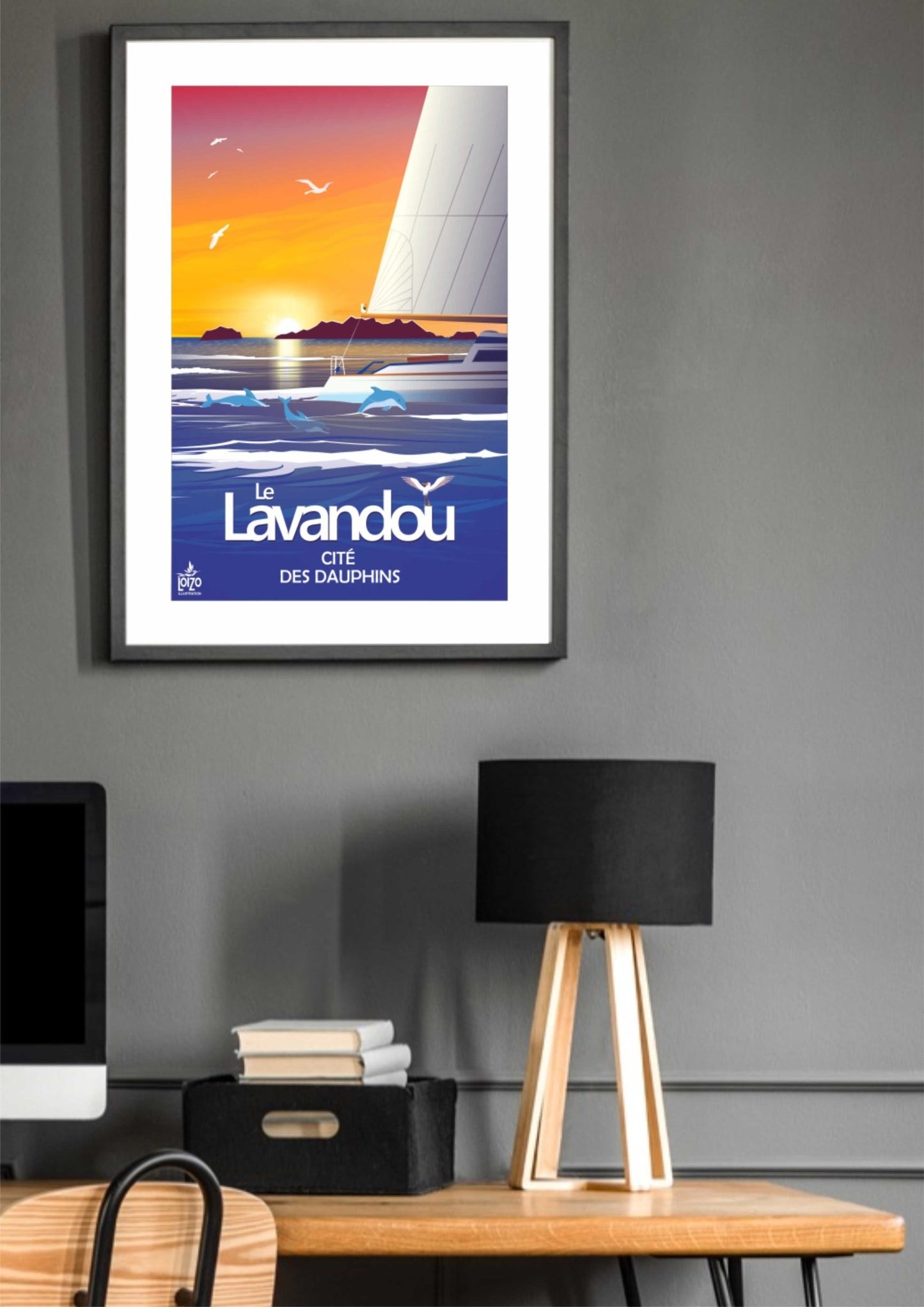Illustration Originale Le Lavandou Cité Des Dauphins par Loizo - Lithographie Certifiée 270gr - laurent loiseau
