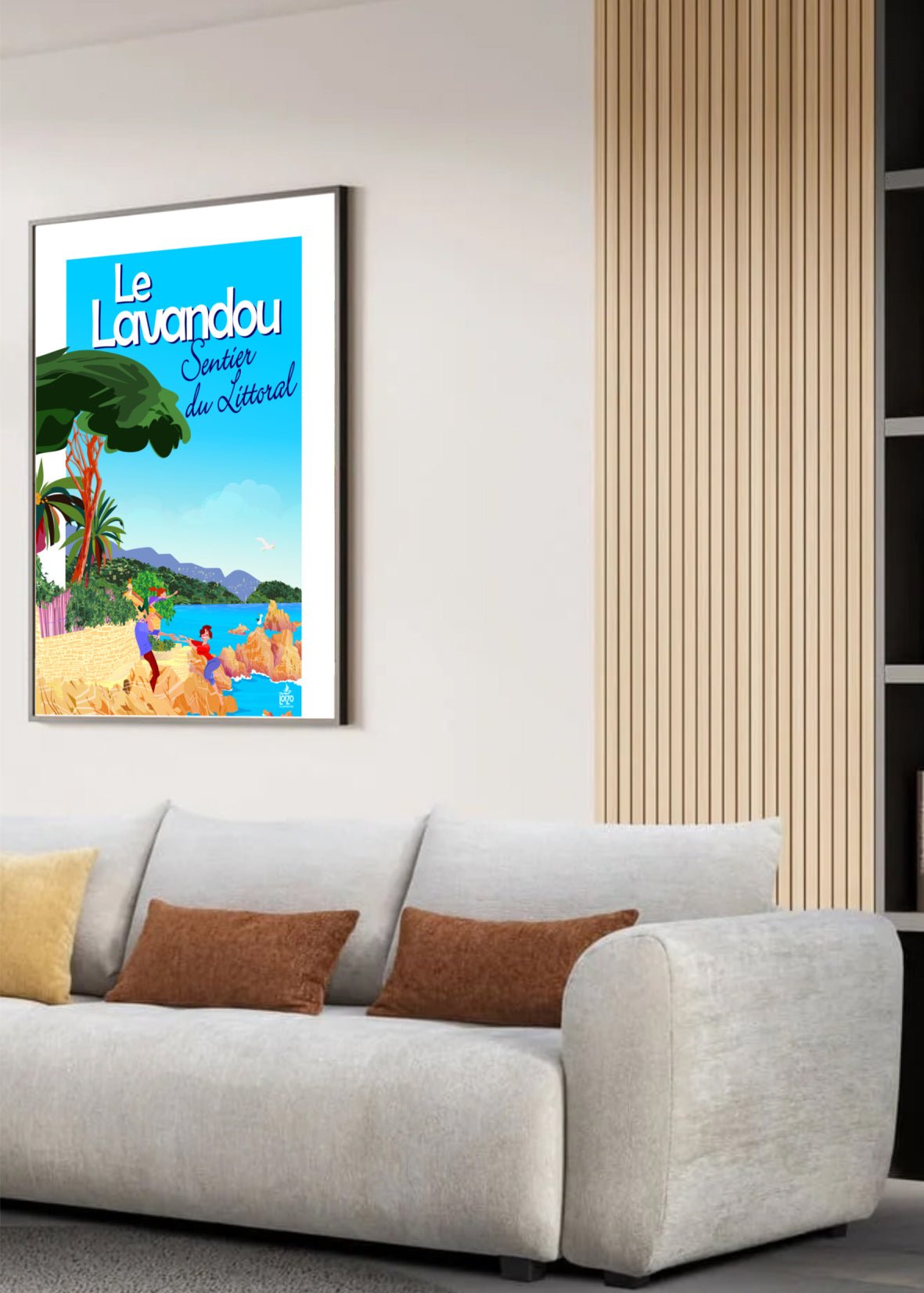 Illustration Originale Lavandou - Sentier Du Littoral, Arts Néo - Rétro, Couleurs Vives Sur 270gr - laurent loiseau