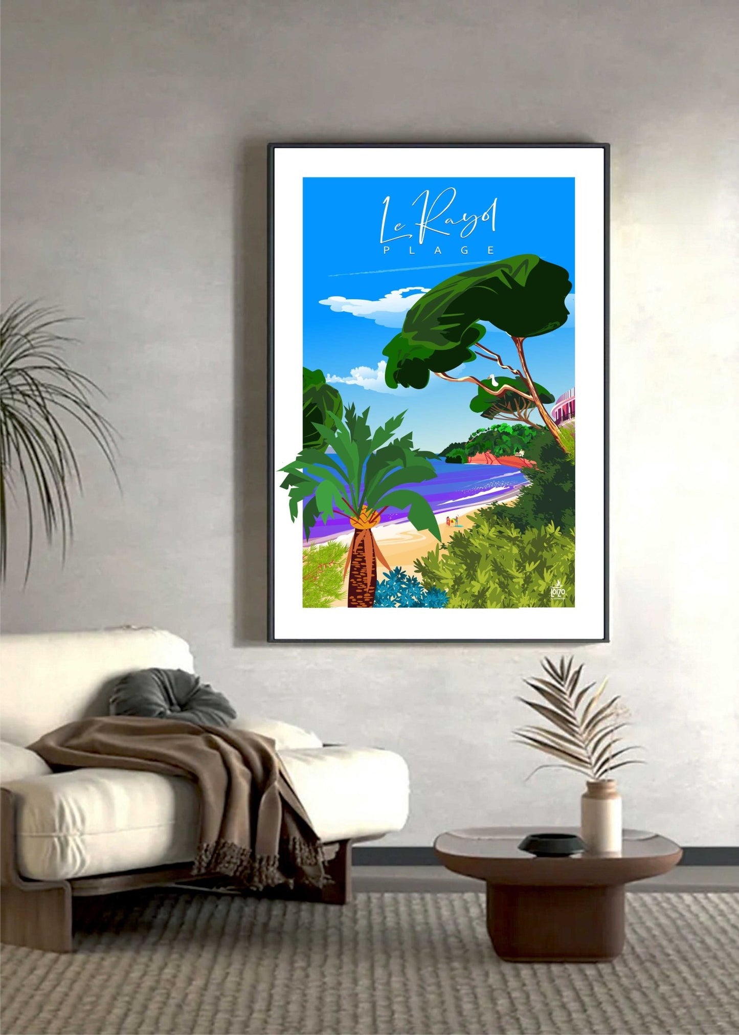 Illustration Originale Plage Le Rayol 2 - Papier Lithographique 270gr avec Certificat d'Origine - laurent loiseau