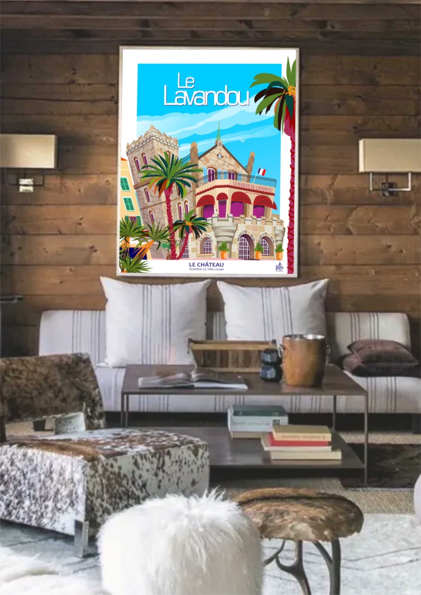 Illustration Néo - Rétro Du Château Ou Villa Louise À Le Lavandou - Couleurs Flamboyantes - laurent loiseau