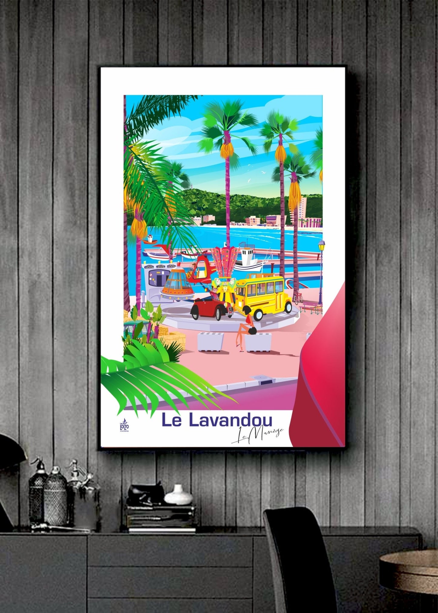 Affiche Néo - Rétro Le Manège Du Lavandou Par Laurent Loiseau - Illustration Flamboyante 1978 - laurent loiseau