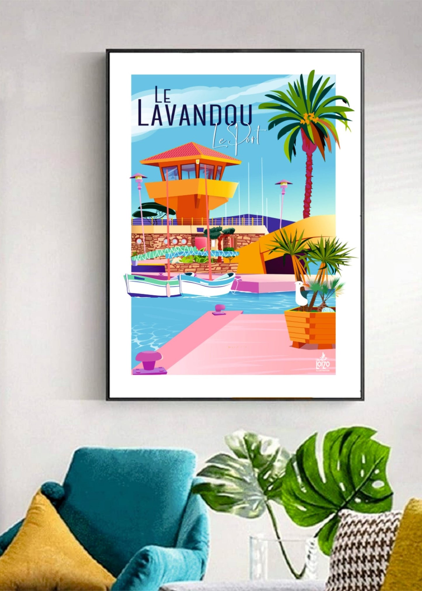 Illustration Néo - Rétro Du Port Du Lavandou - Couleurs Flamboyantes Par Laurent Loiseau - laurent loiseau