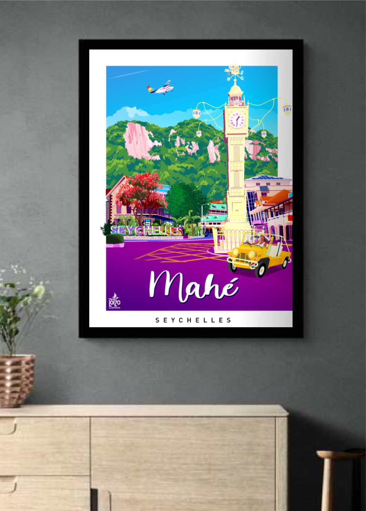 Affiche Mahé Seychelles - Art Original Signé, Papier Lithographique 270g, Unique et Authentique - laurent loiseau