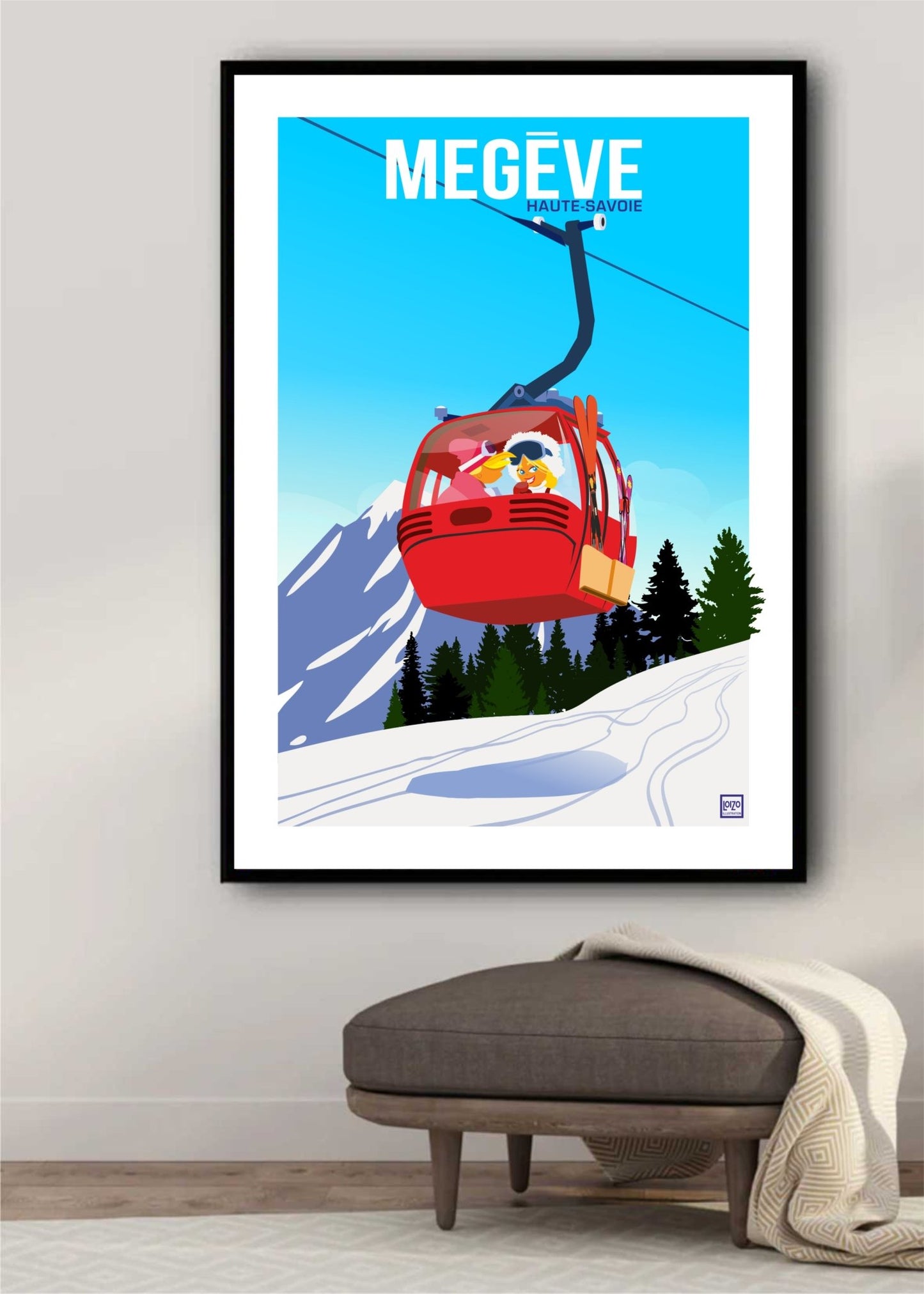 Affiche Originale Megève - Illustration Signée par Laurent Loiseau sur Papier Lithographique 270g - laurent loiseau