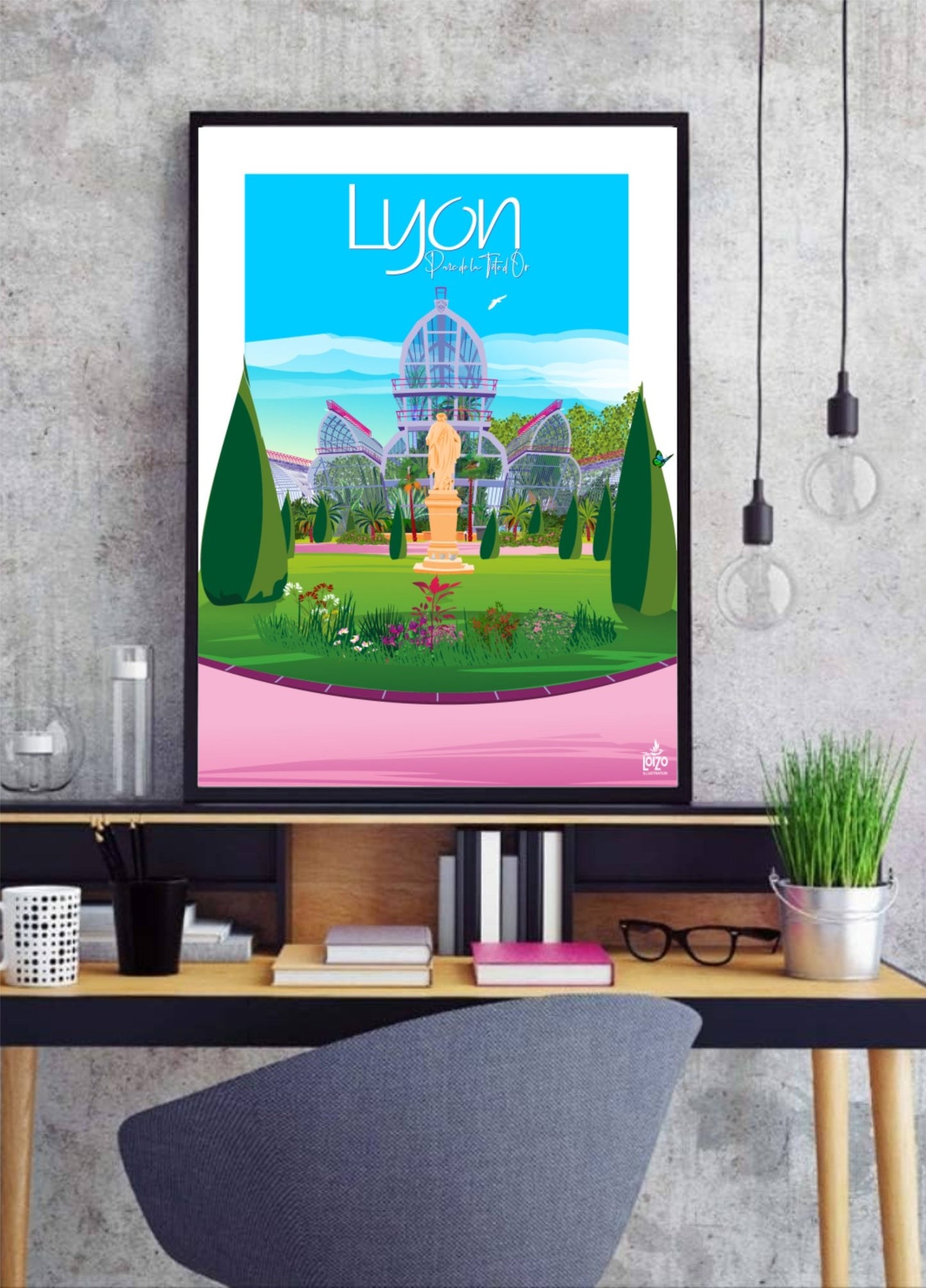 Illustration Originale Lyon Parc De La Tête D'Or - Vintage, Couleurs Vives, Néo - Retro - laurent loiseau