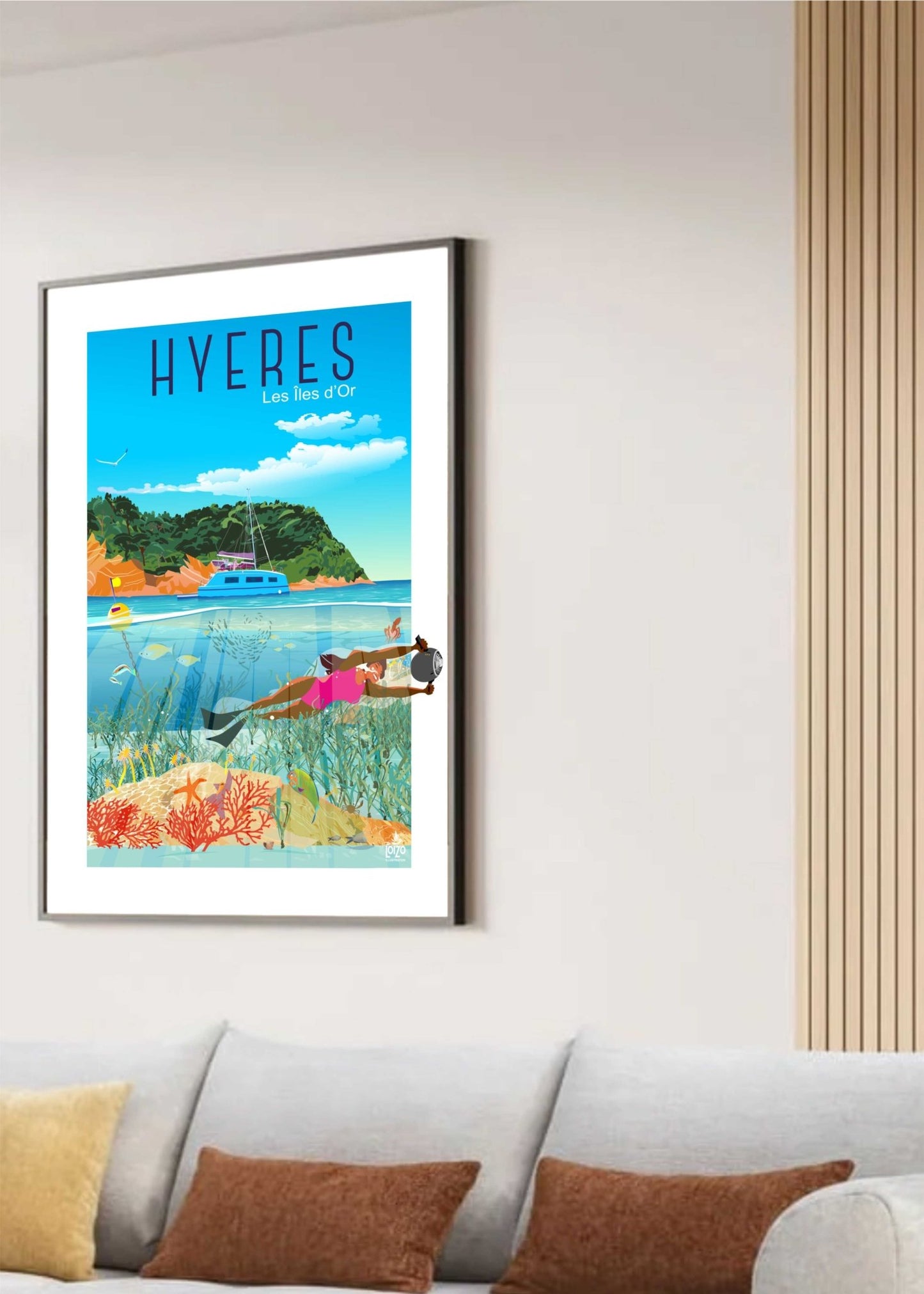 Illustration Îles D'Or 'Nageuse' Par Laurent Loiseau - Art Original Sur Papier Lithographique - laurent loiseau