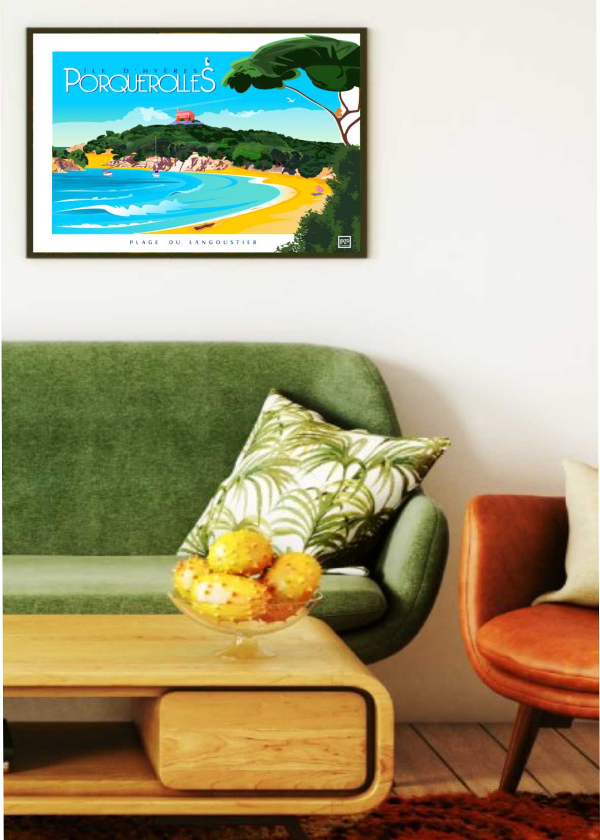 Plage Du Langoustier - Illustration Néo - Rétro Avec Couleurs Flamboyantes, 270gr Lithographiée - laurent loiseau