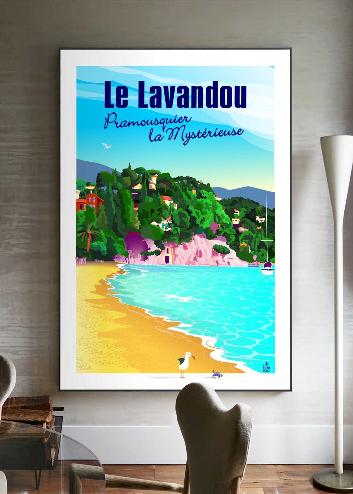 Plage De Pramousquier : Illustration Néo - Rétro Signée aux Couleurs Flamboyantes - laurent loiseau