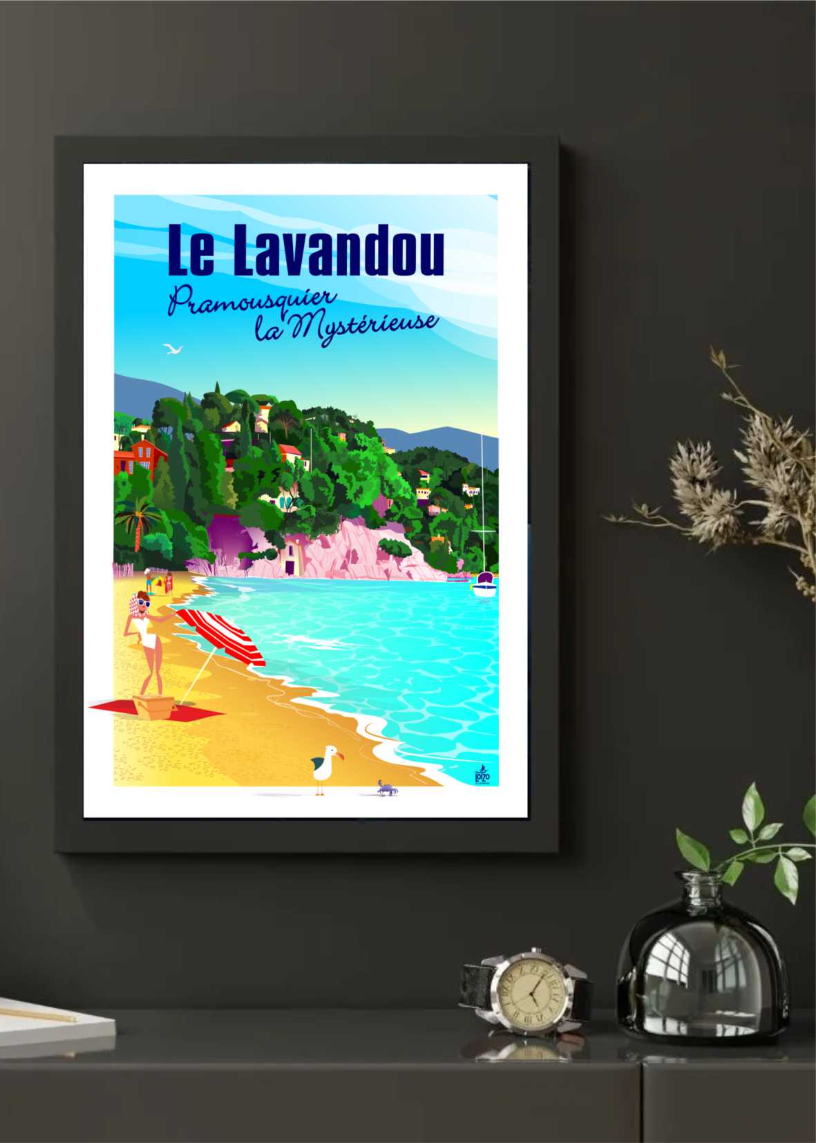 Illustration Originale Le Lavandou Pramousquier La Mystérieuse, Signée 270g Papier Lithographique - laurent loiseau