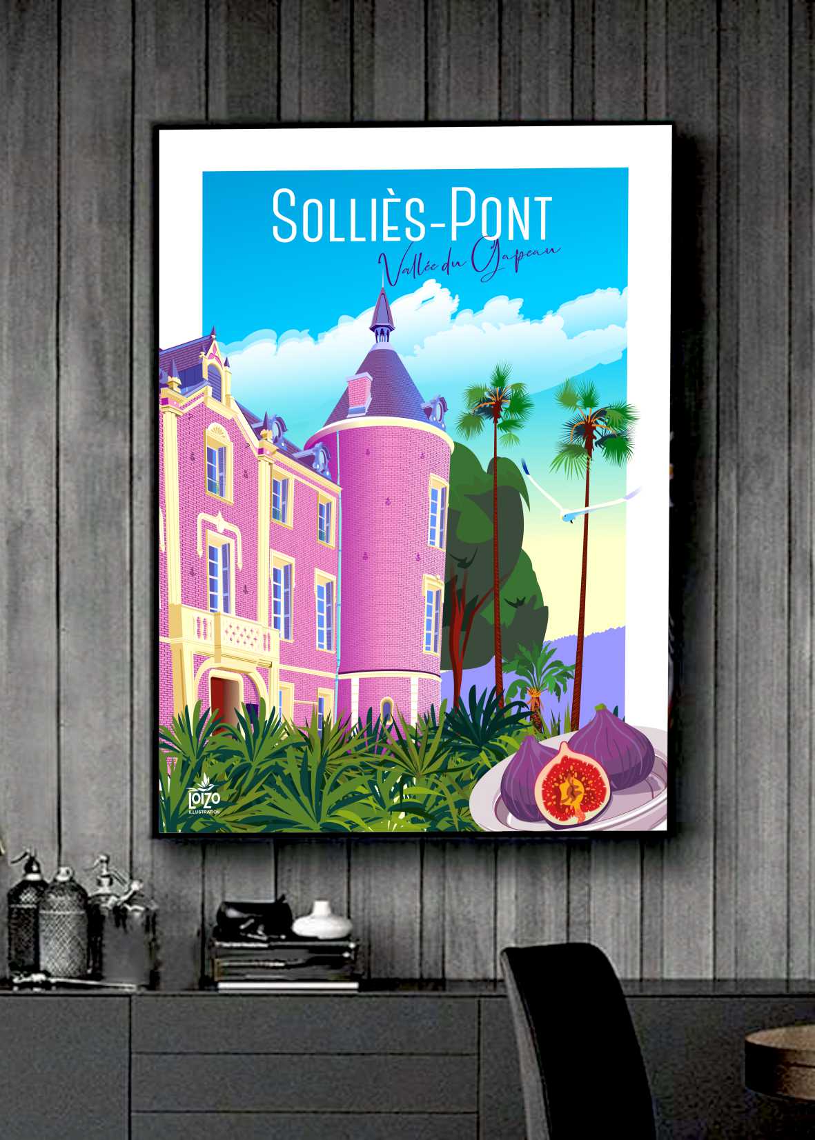 Illustration Originale Figues de Solliès - Pont par Laurent Loiseau, Lithographie 270g Signée - laurent loiseau