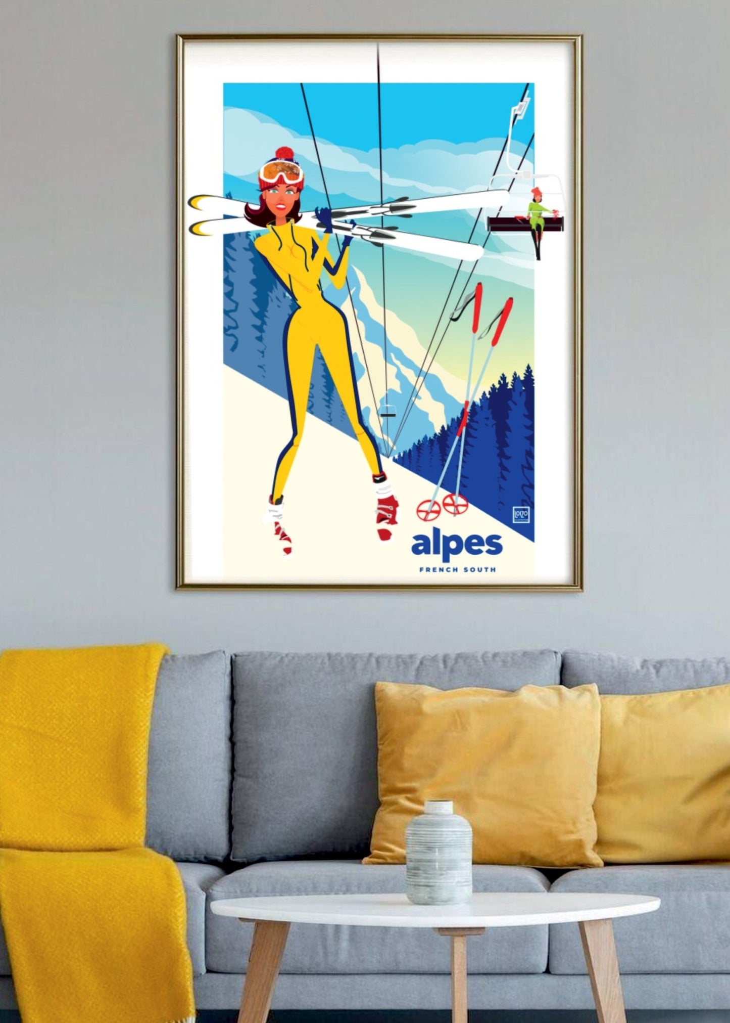 Affiche Originale Ski Pin Up Néo - Rétro - Illustration Unique Loizo, Papier Lithographique 270g - laurent loiseau
