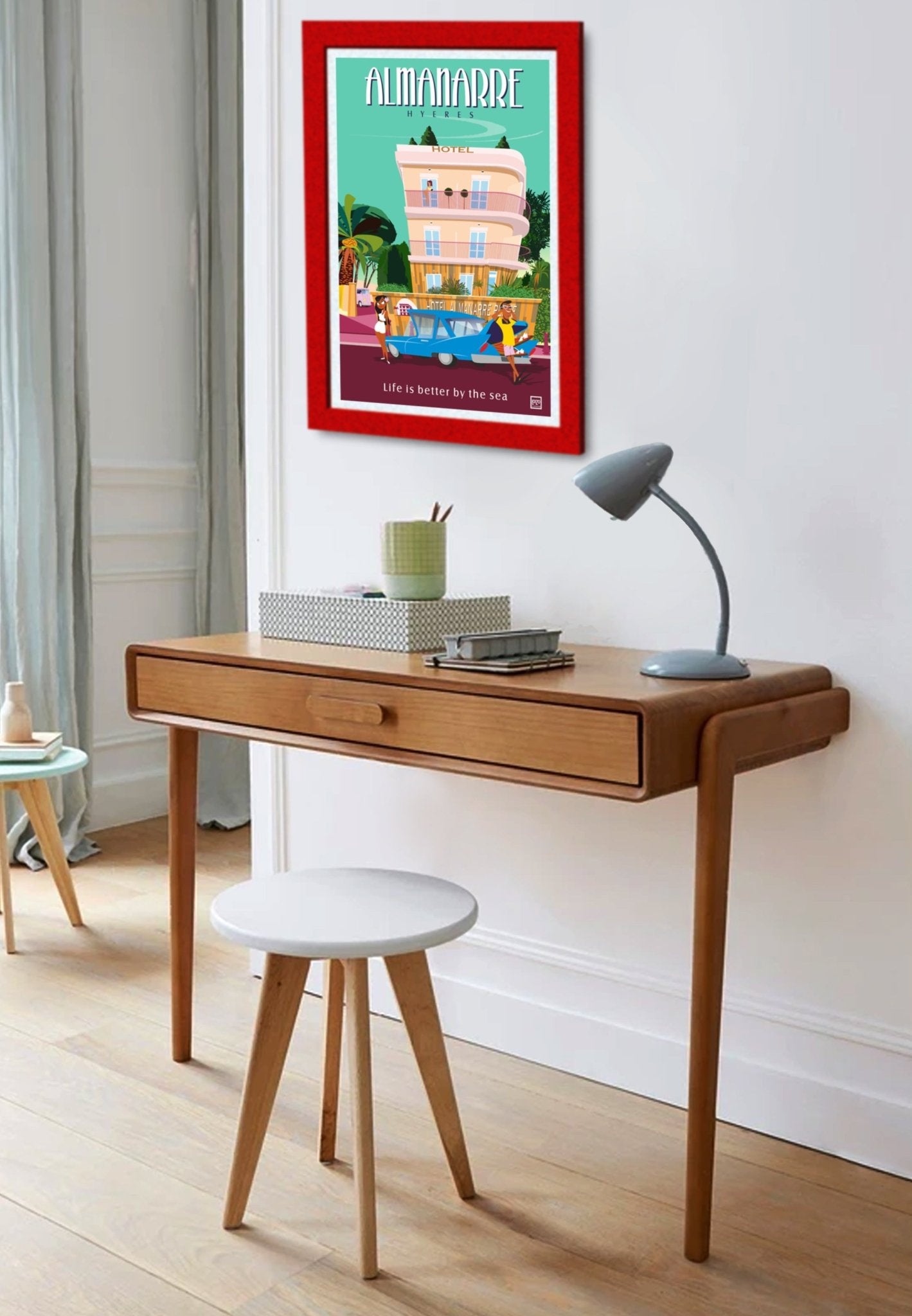 Illustration Originale Art - Déco Hôtel Almanarre, Signée, Papier Lithographique 270gr - laurent loiseau