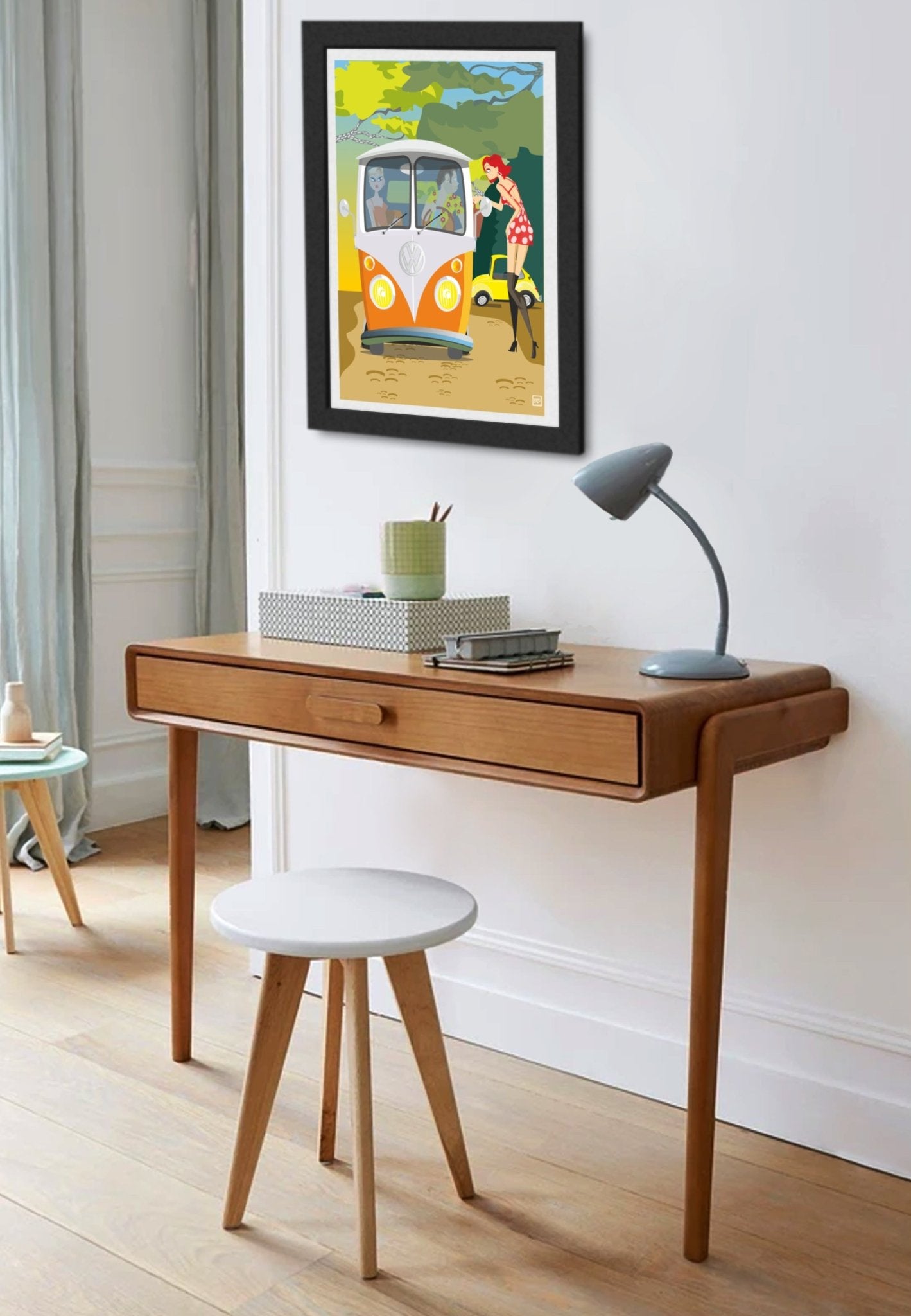 Affiche Vintage Combi Volkswagen T1 T2 T3 - Illustration Originale Sur Papier Lithographique 270gr Signée - laurent loiseau