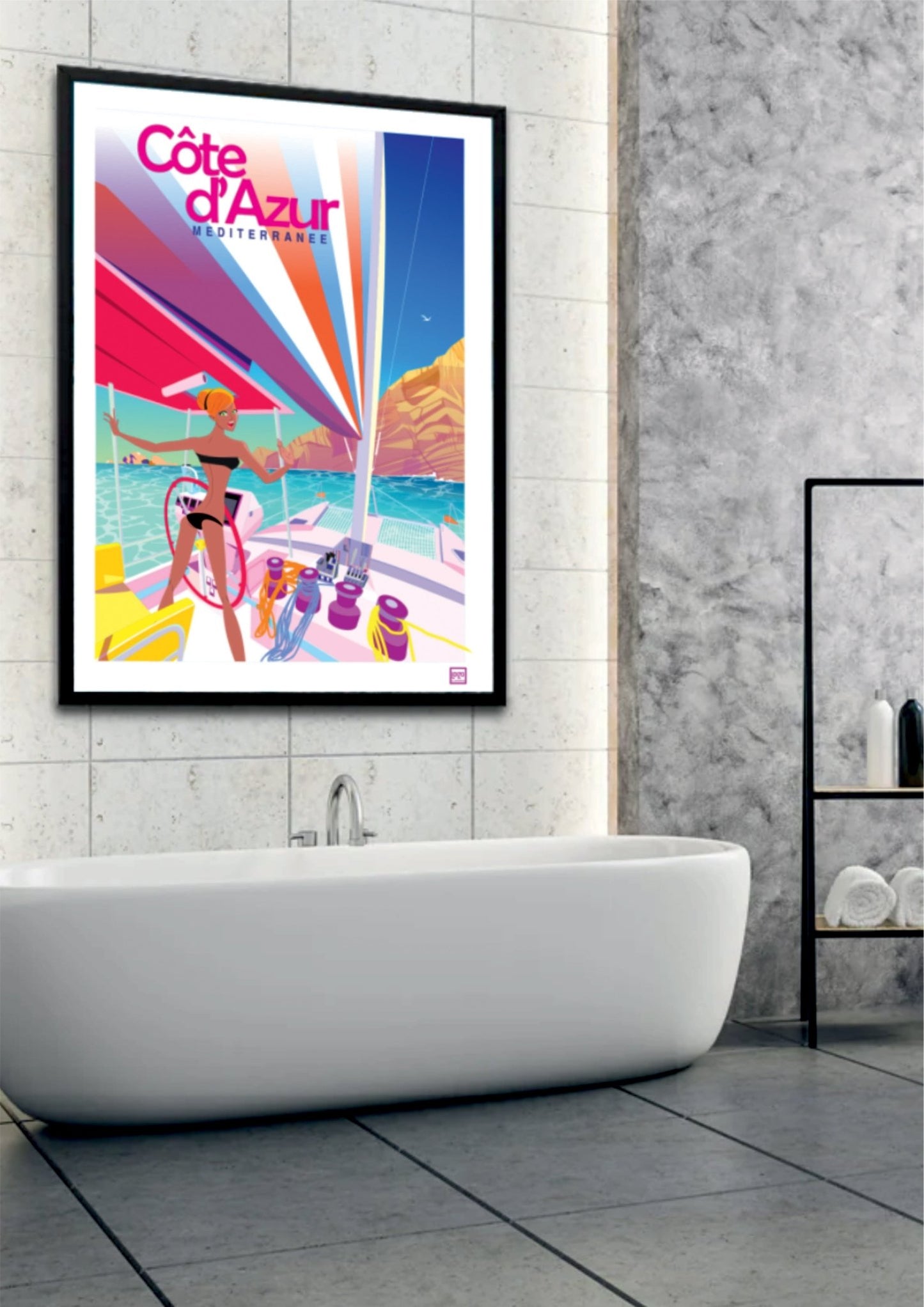 Illustration Côte d'Azur "Méditerranée" Par Laurent Loiseau - Originale Sur Papier Lithographique 270gr - laurent loiseau