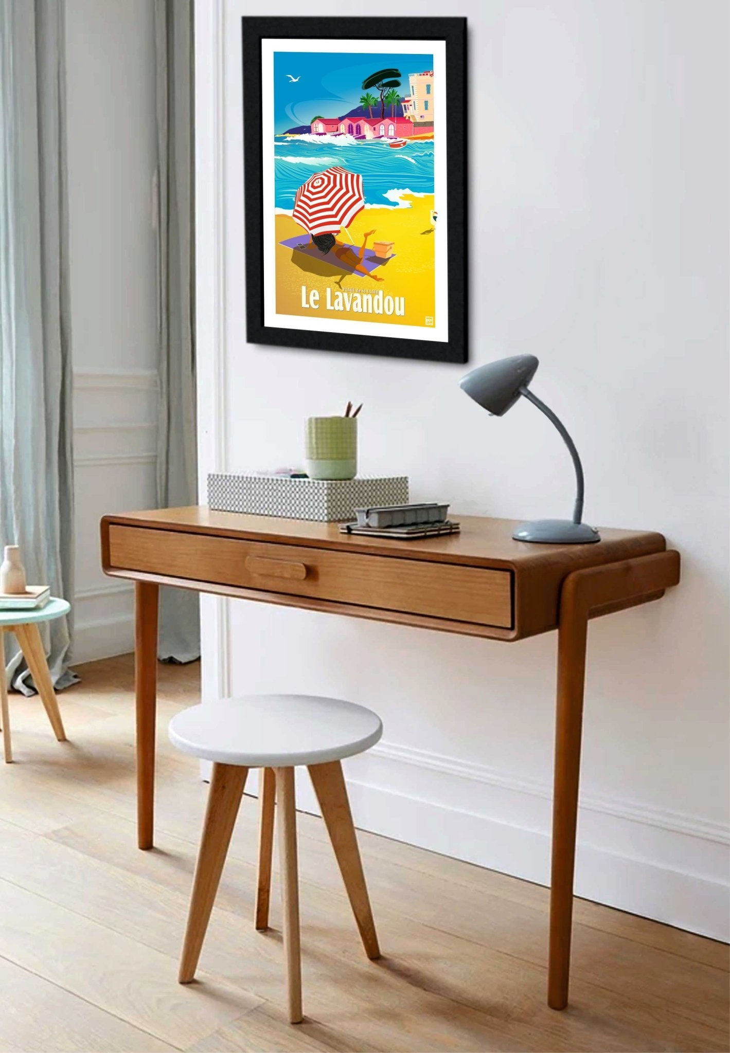 Illustration Néo - Rétro Plage De Saint - Clair - Couleurs Flamboyantes, Papier Lithographique 270gr - laurent loiseau