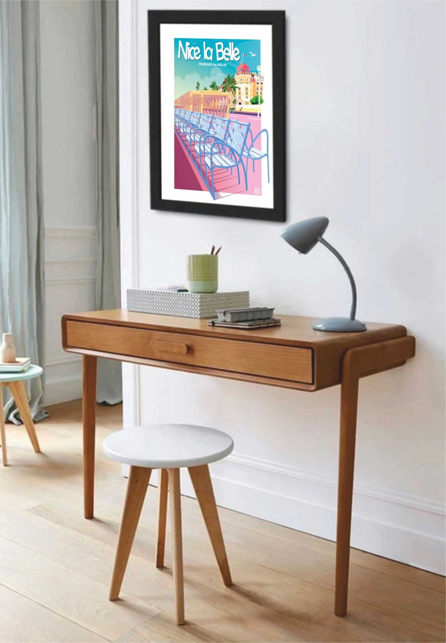 Affiche Originale Loizo - Promenade Des Anglais Chaises Bleues - Art Lithographique Signé - laurent loiseau