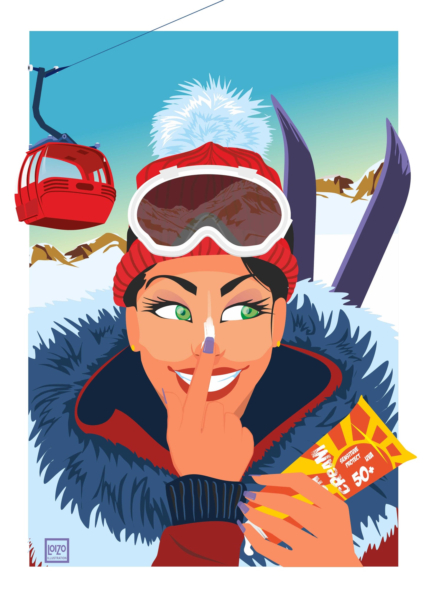 Pin-up ski "crème solaire"