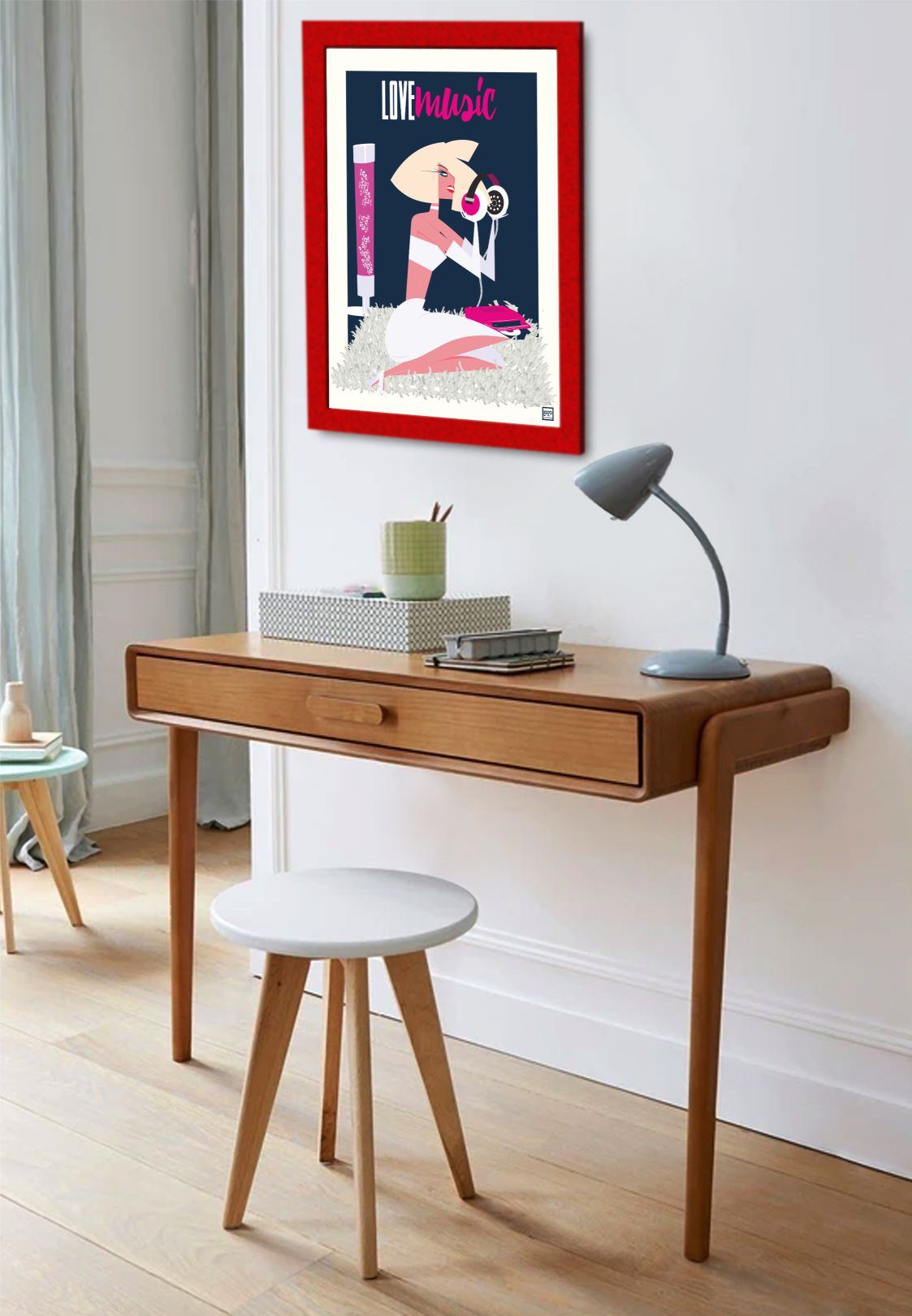 Illustration Pin - Up "Love Music" Par Laurent Loiseau - Art Lithographique Signé 270g - laurent loiseau