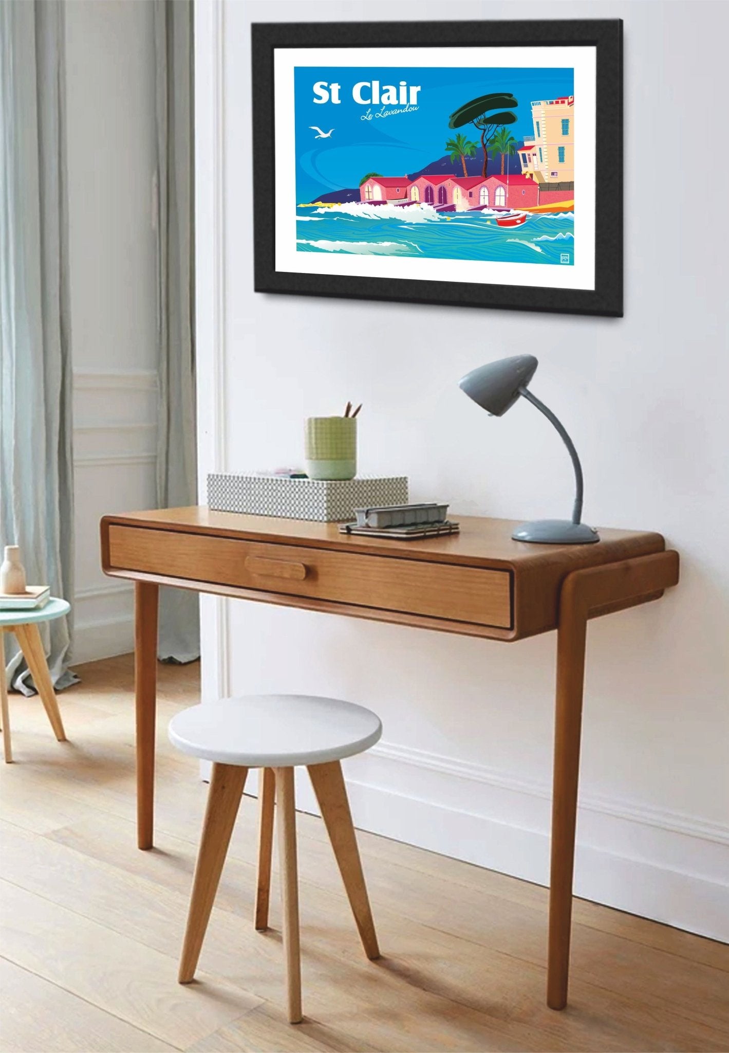 Illustration Originale Plage Saint - Clair, Lavandou - Papier Lithographique 270gr Signée - laurent loiseau