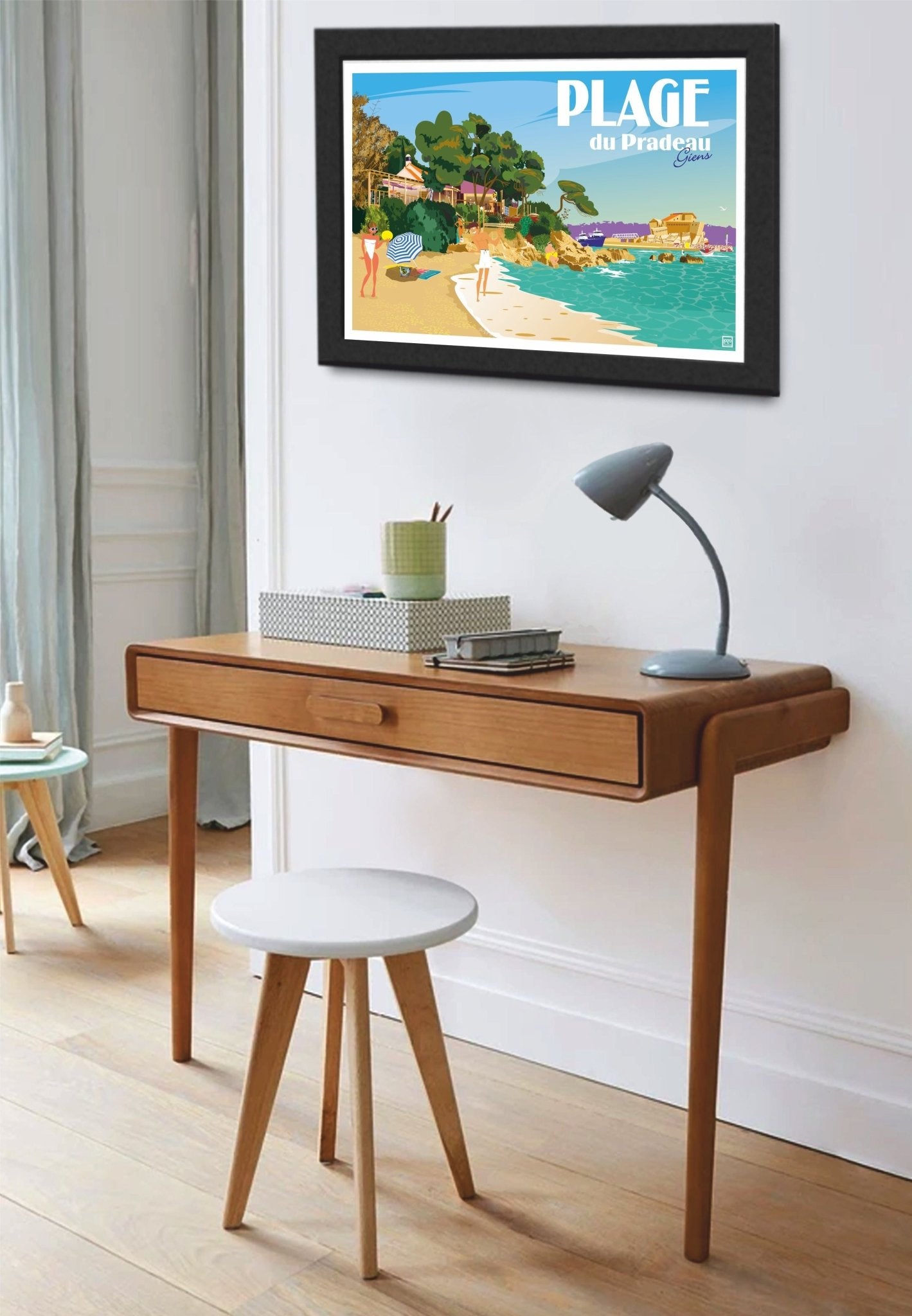 Illustration Originale Plage Du Pradeau, Hyères Presqu'île De Giens - Papier Lithographique 270gr - laurent loiseau