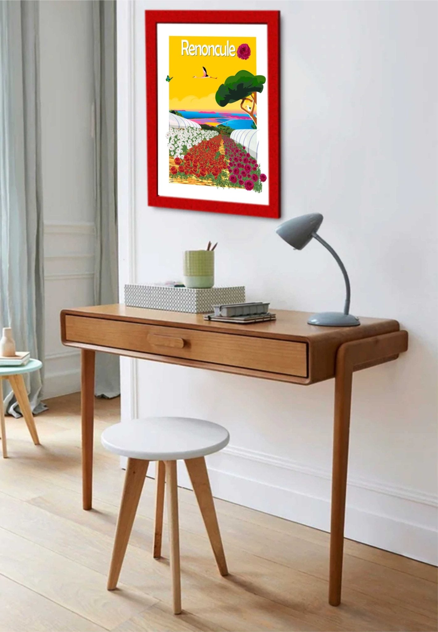 Illustration Originale Fleurs Renoncule - Oeuvre Art Signée Sur Papier Lithographique 270gr - laurent loiseau