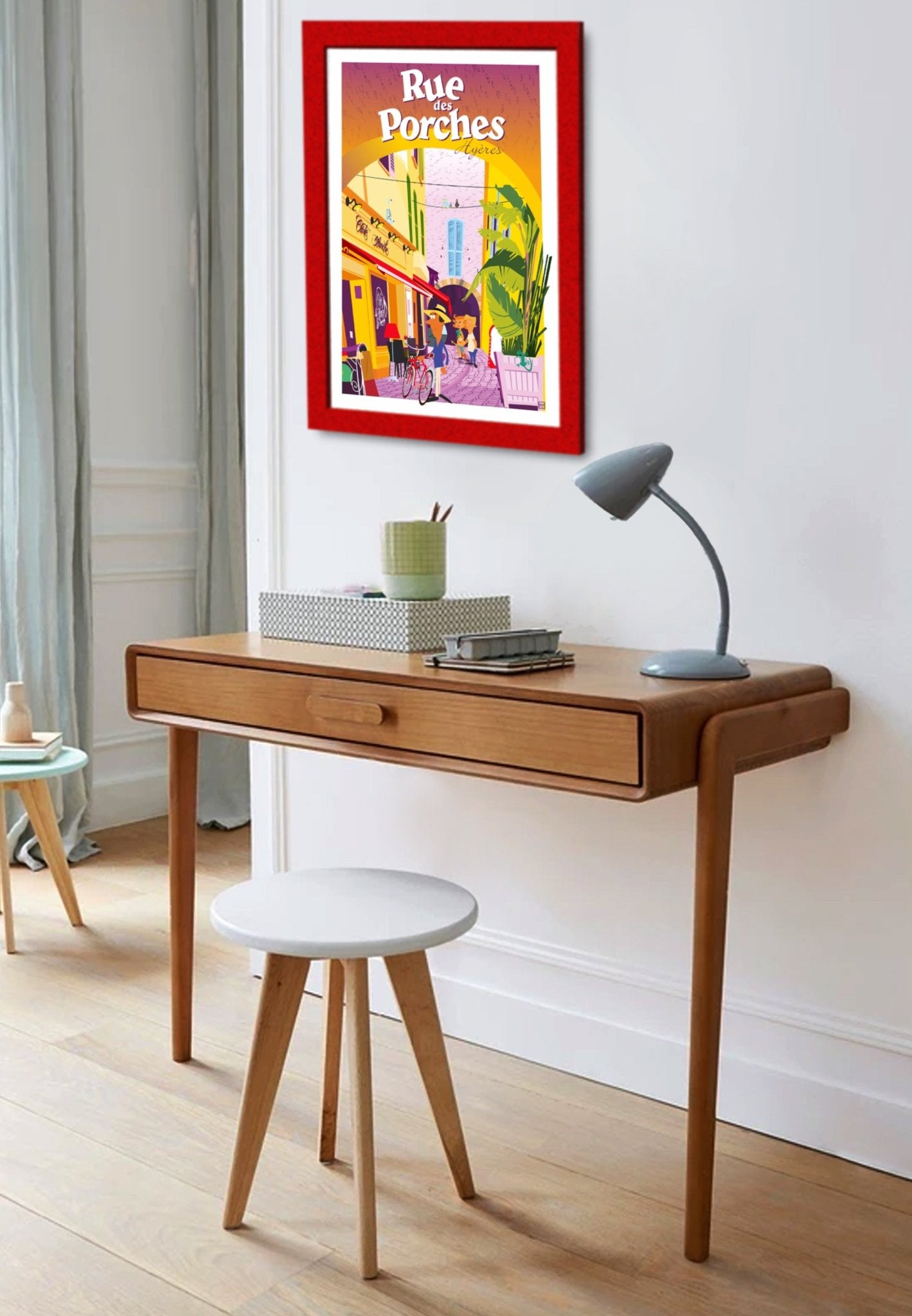 Illustration Originale Ville De Hyères Rue Des Porches - Art Signé, Papier Lithographique 270gr - laurent loiseau