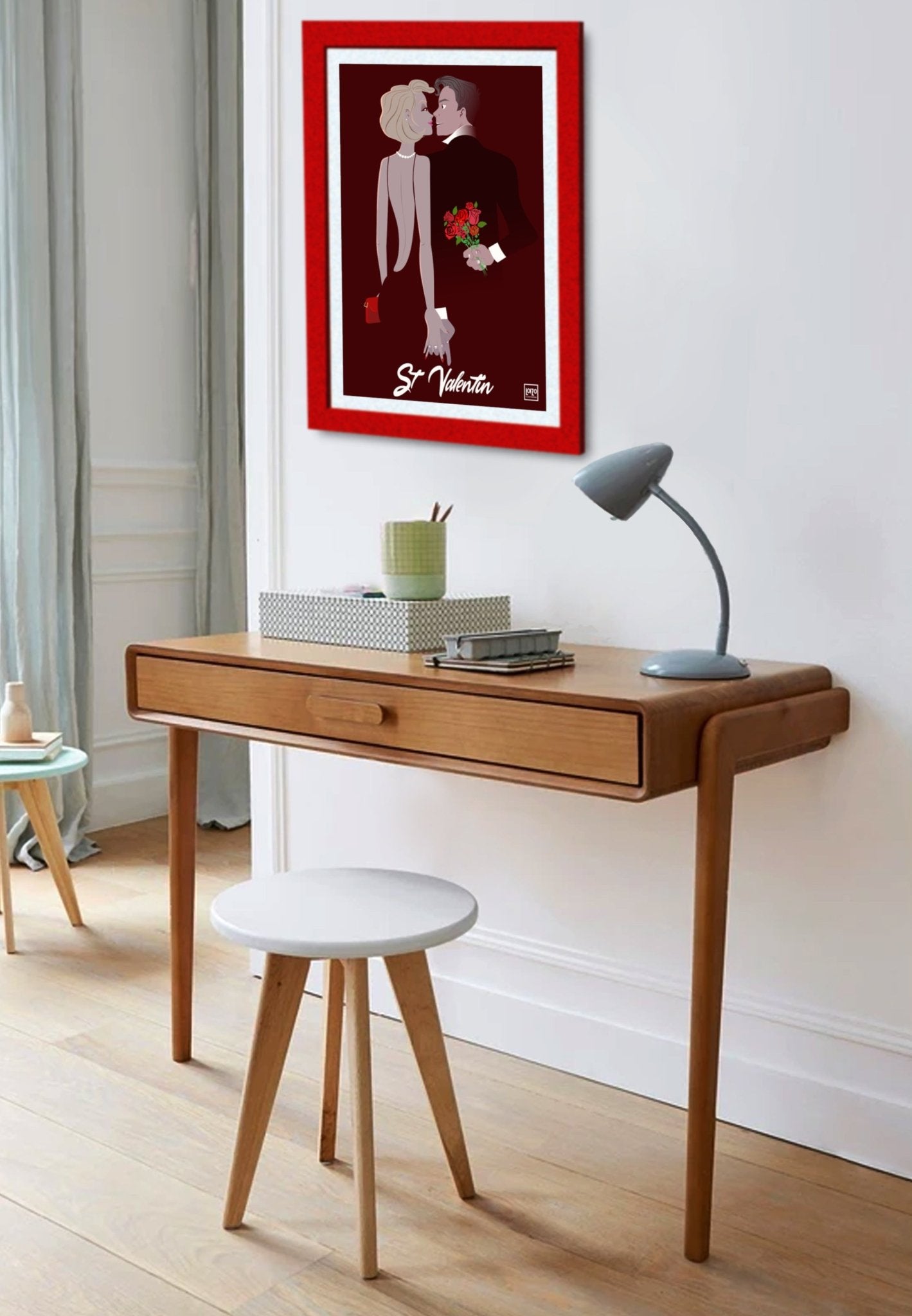 Illustration Originale Saint - Valentin Amoureux - Papier Lithographique 270gr Signée - laurent loiseau