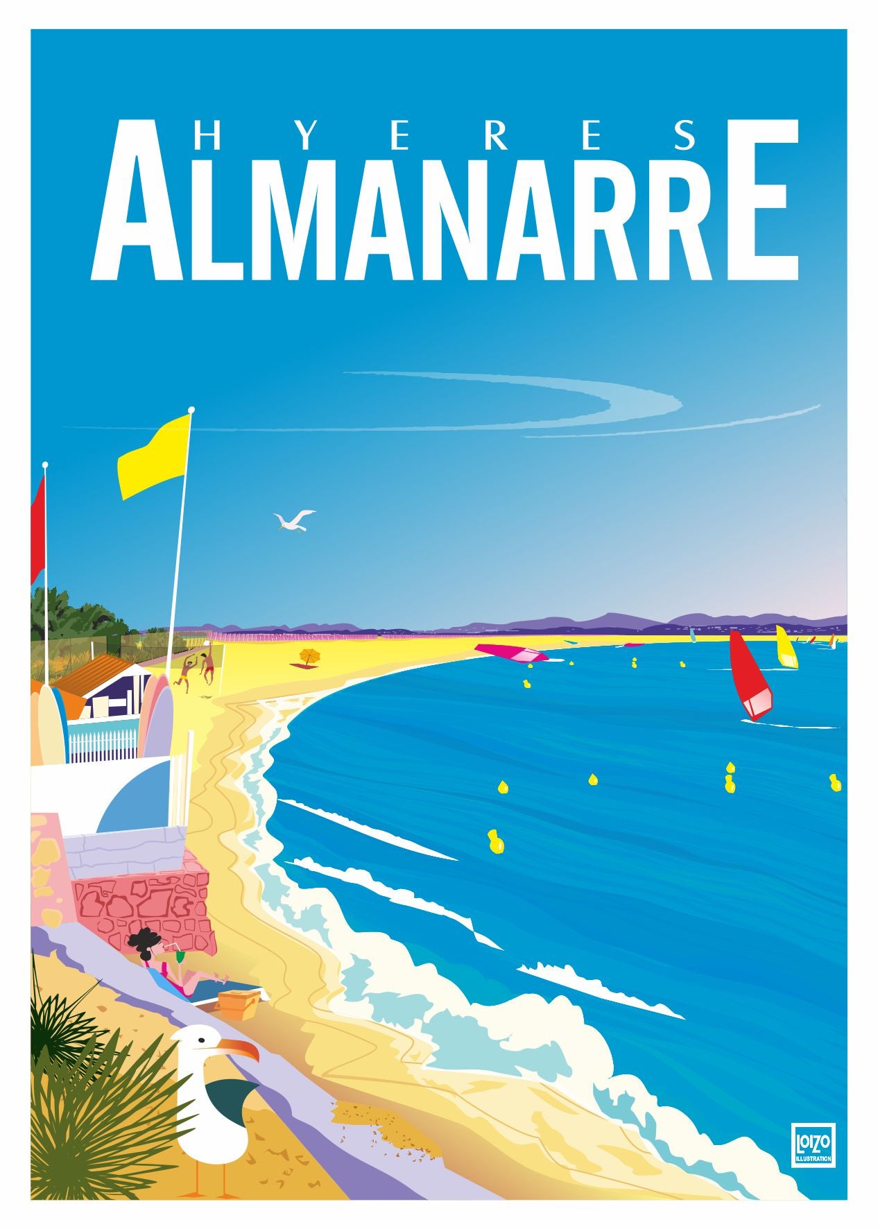 Hyères plage Almanarre Bleu loizo illustration