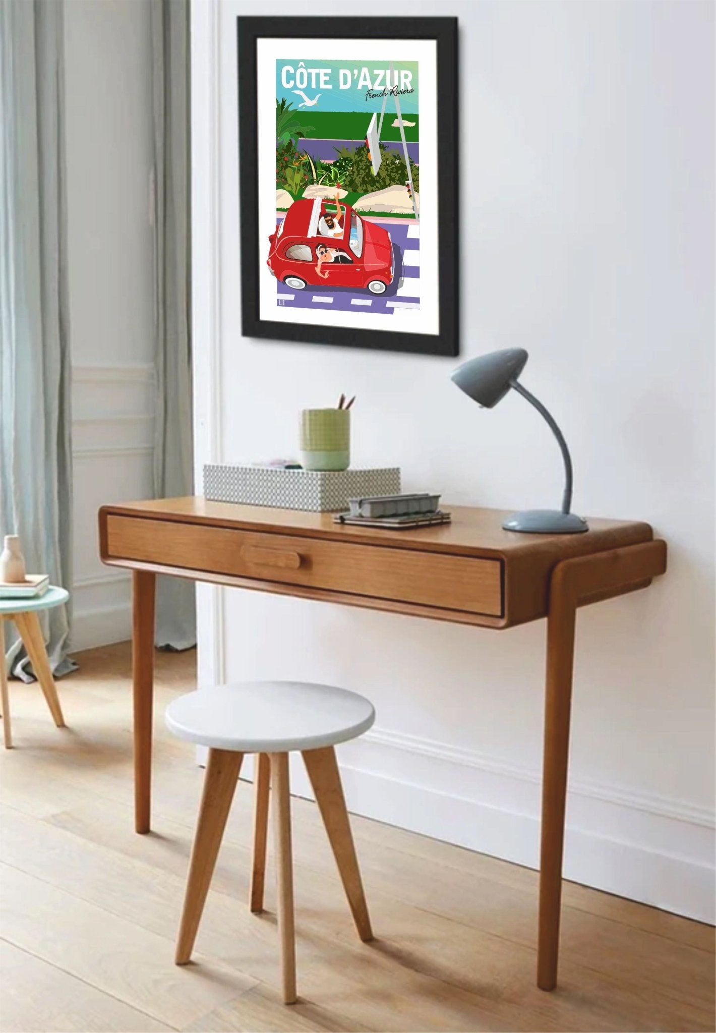 Illustration Côte d'Azur Fiat 500 par Loizo - Art Original sur Papier Lithographique 270g Signé - laurent loiseau