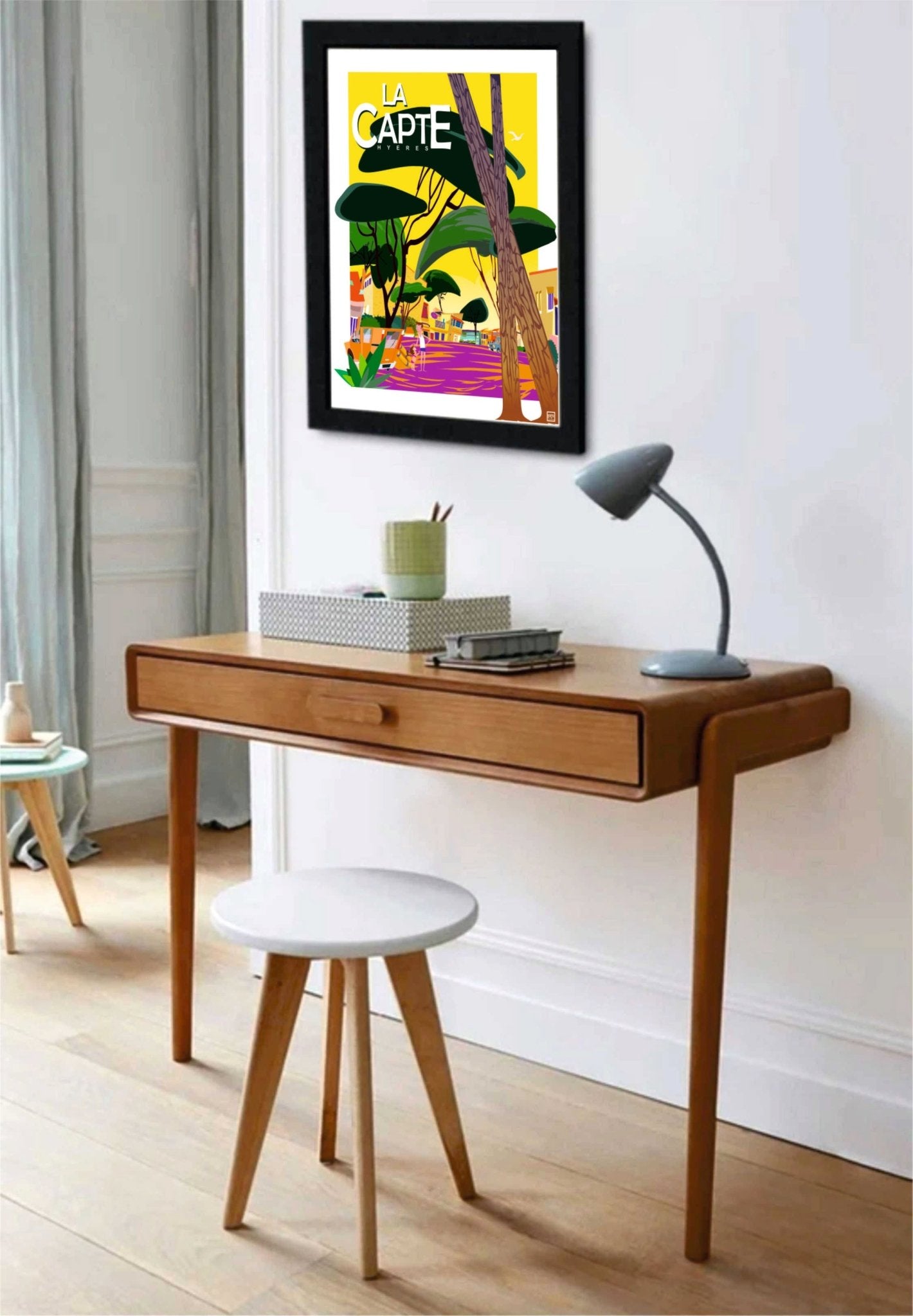 Illustration Authentique de Hyères La Capte avec Pinède et Ciel Jaune sur Papier Lithographique 270g - laurent loiseau