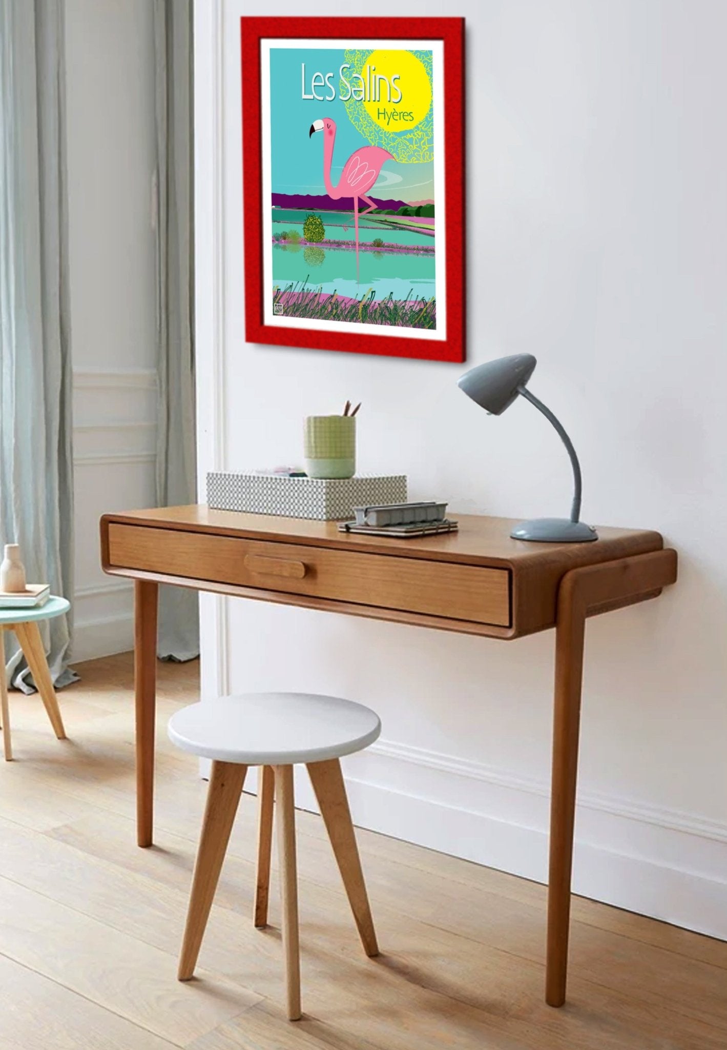 Illustration Originale Hyères Les Salins - Flamant Rose Signée Sur Papier Lithographique 270gr - laurent loiseau