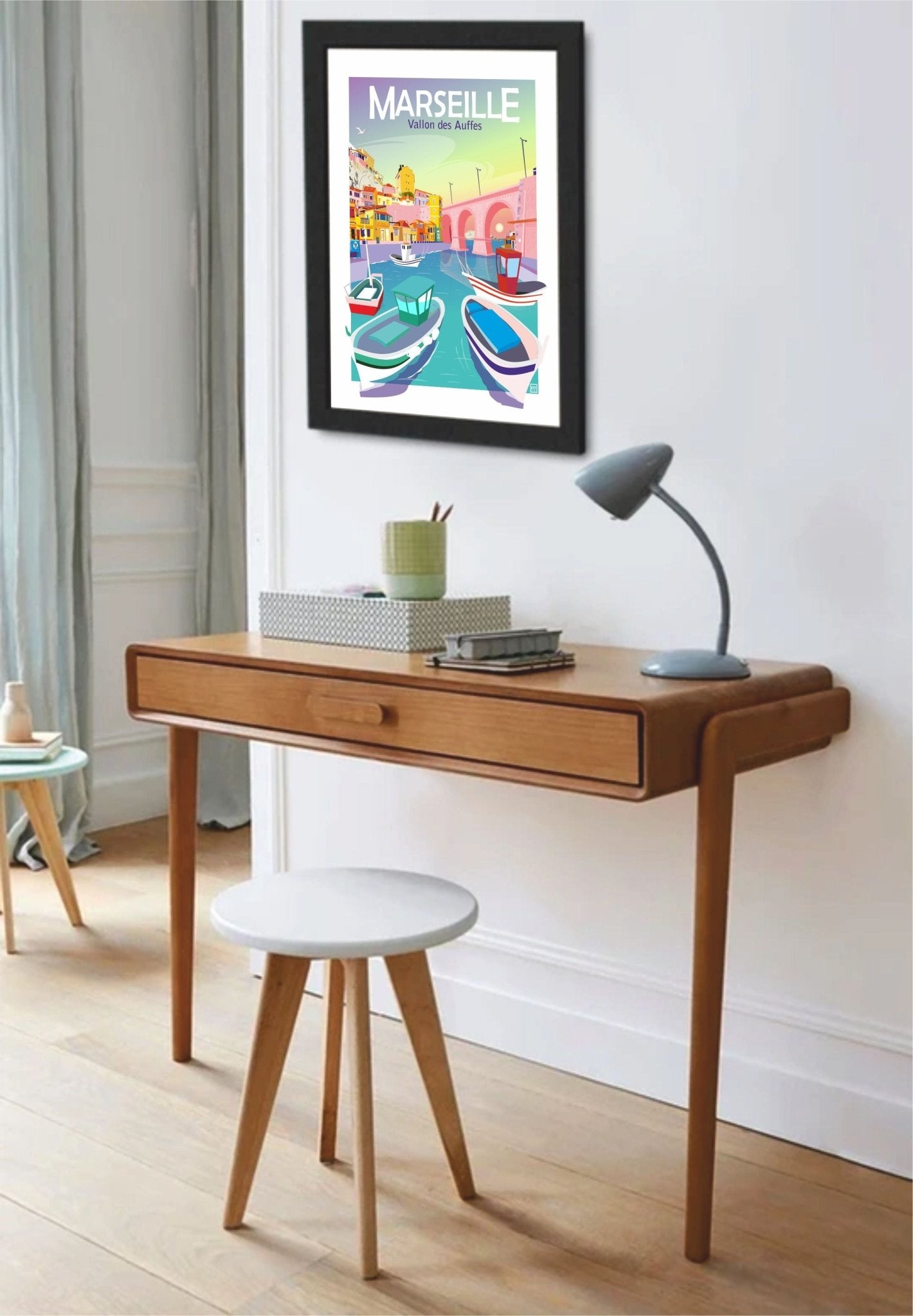 Illustration Originale Du Vallon Des Auffes À Marseille - Papier Lithographique 270gr Signée - laurent loiseau