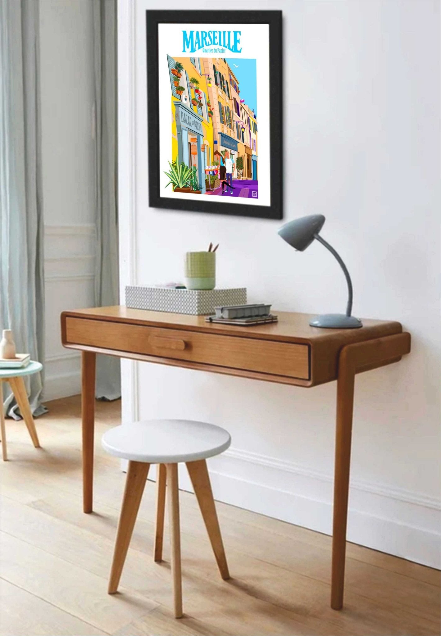 Illustration Vintage Du Quartier Du Panier À Marseille - Couleurs Chatoiement Néo - Rétro - laurent loiseau
