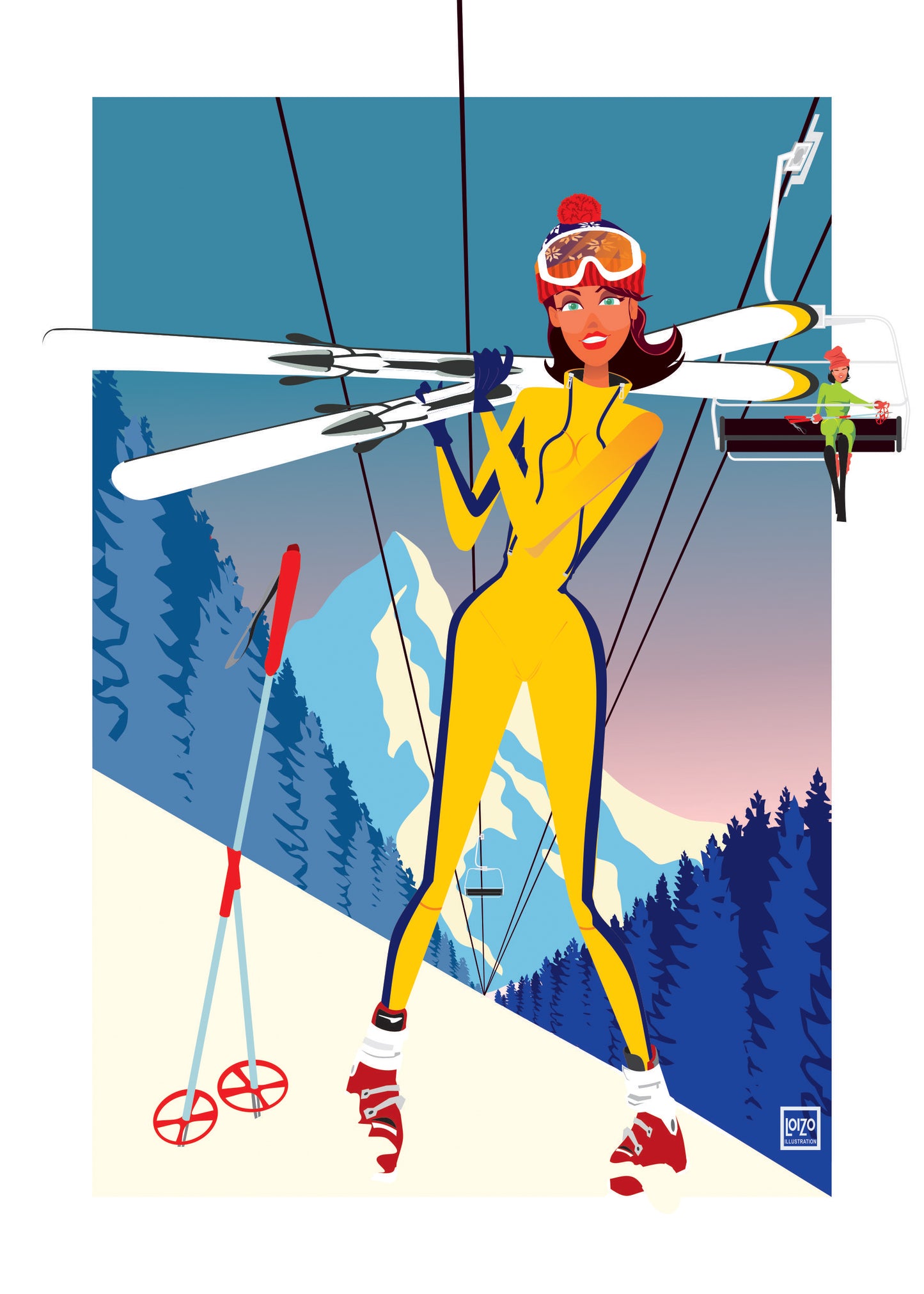 Skieuses sur piste "Pin'up"