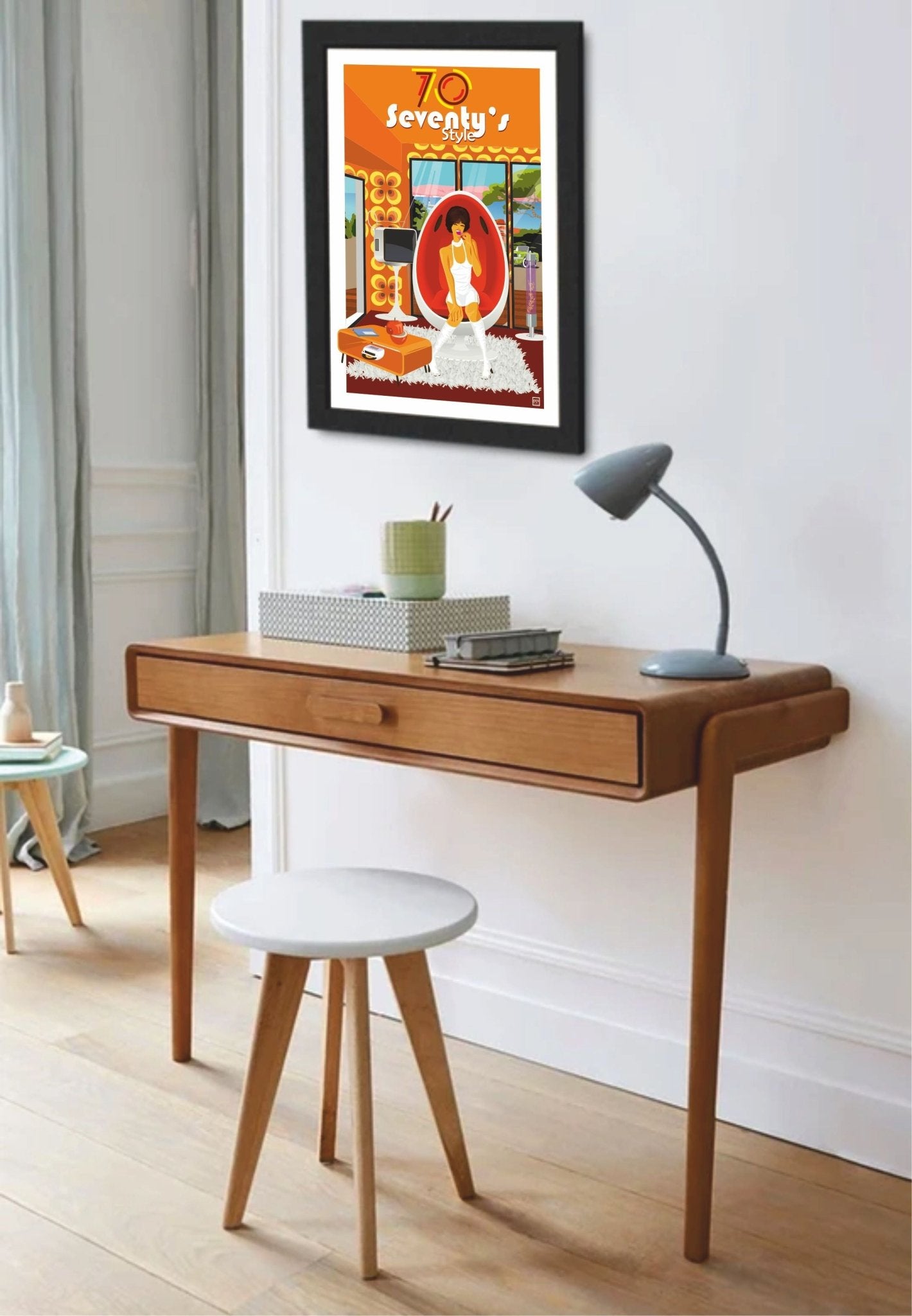 Affiche Néo - Rétro Pin - Up Vintage Années 70 - Illustration Originale Signée sur Papier Lithographique 270g - laurent loiseau