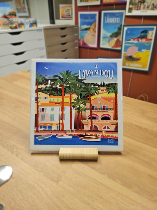 Carreau céramique (sous-plat) Lavandou le port centre ville